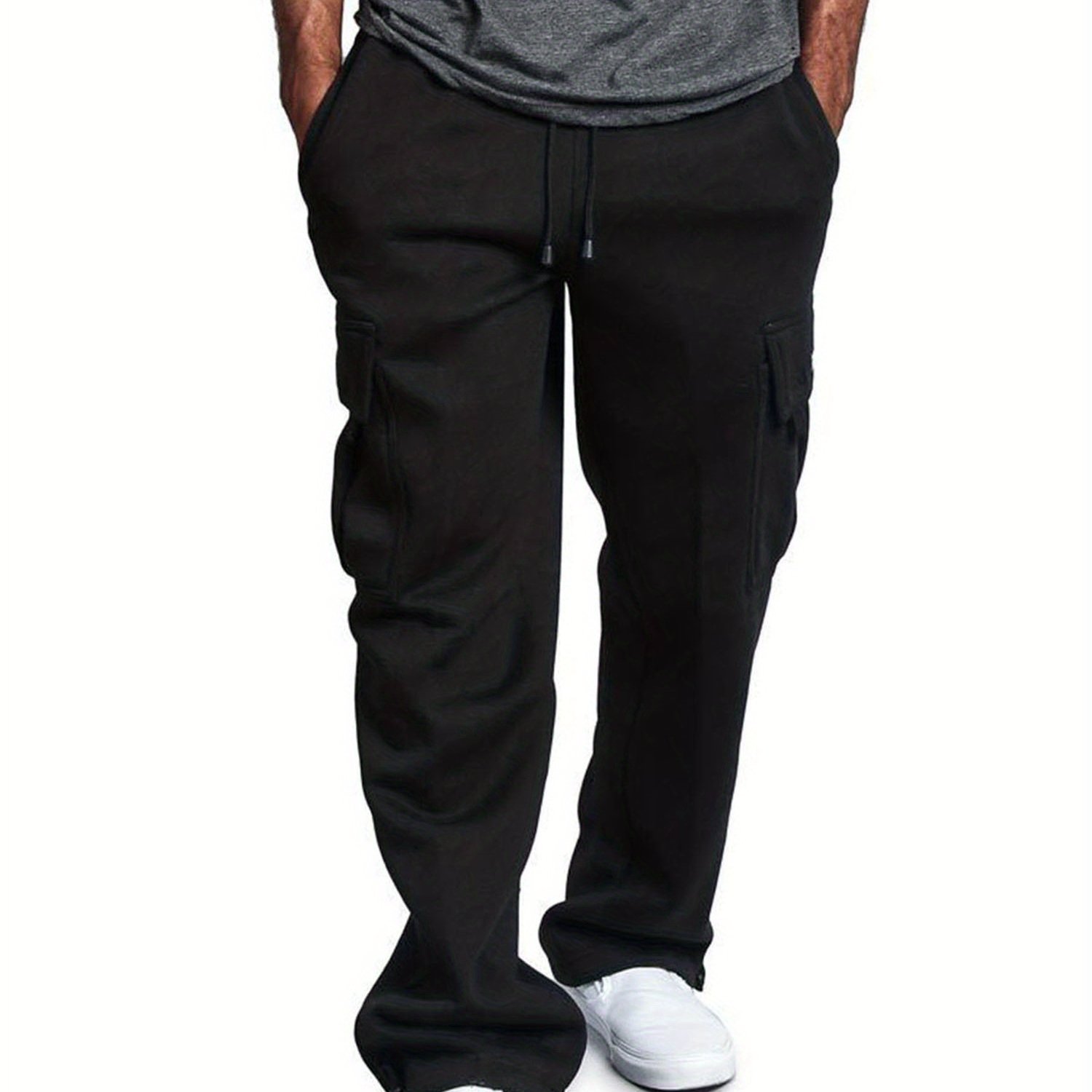 TEMU Men Solid Color Sweatpants, Adults Cargo Pants With Pockets Drawstring