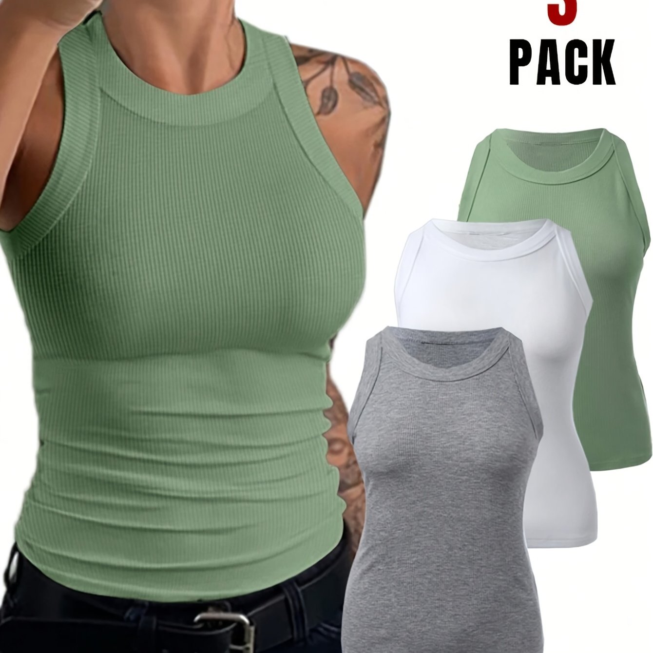 3pcs Round Neck Tank Tops 472t-2