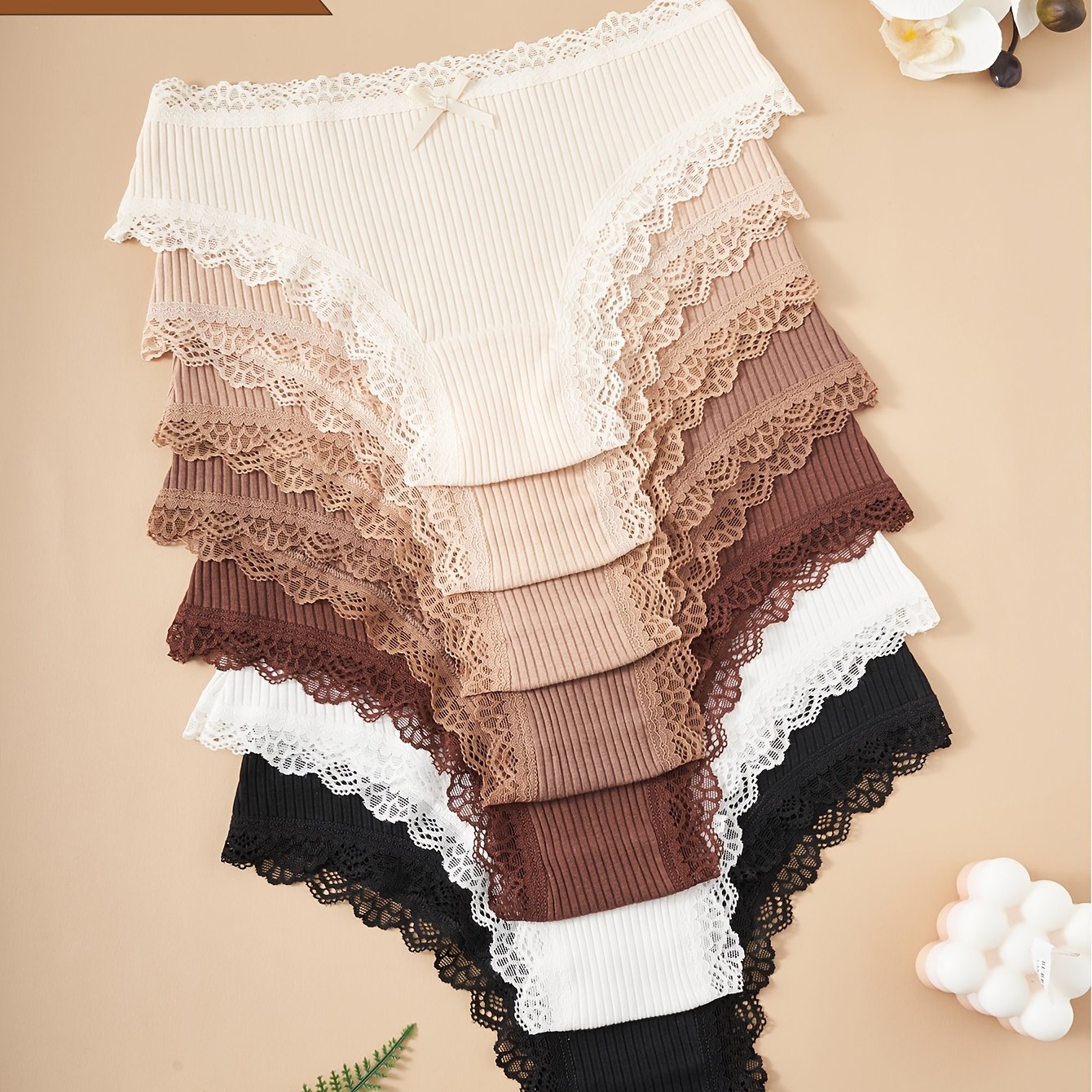 7pcs Women's Panties Lace Solid Color Elegant Triangle Briefs Comfortable Skin-friendly Soft Breathable
