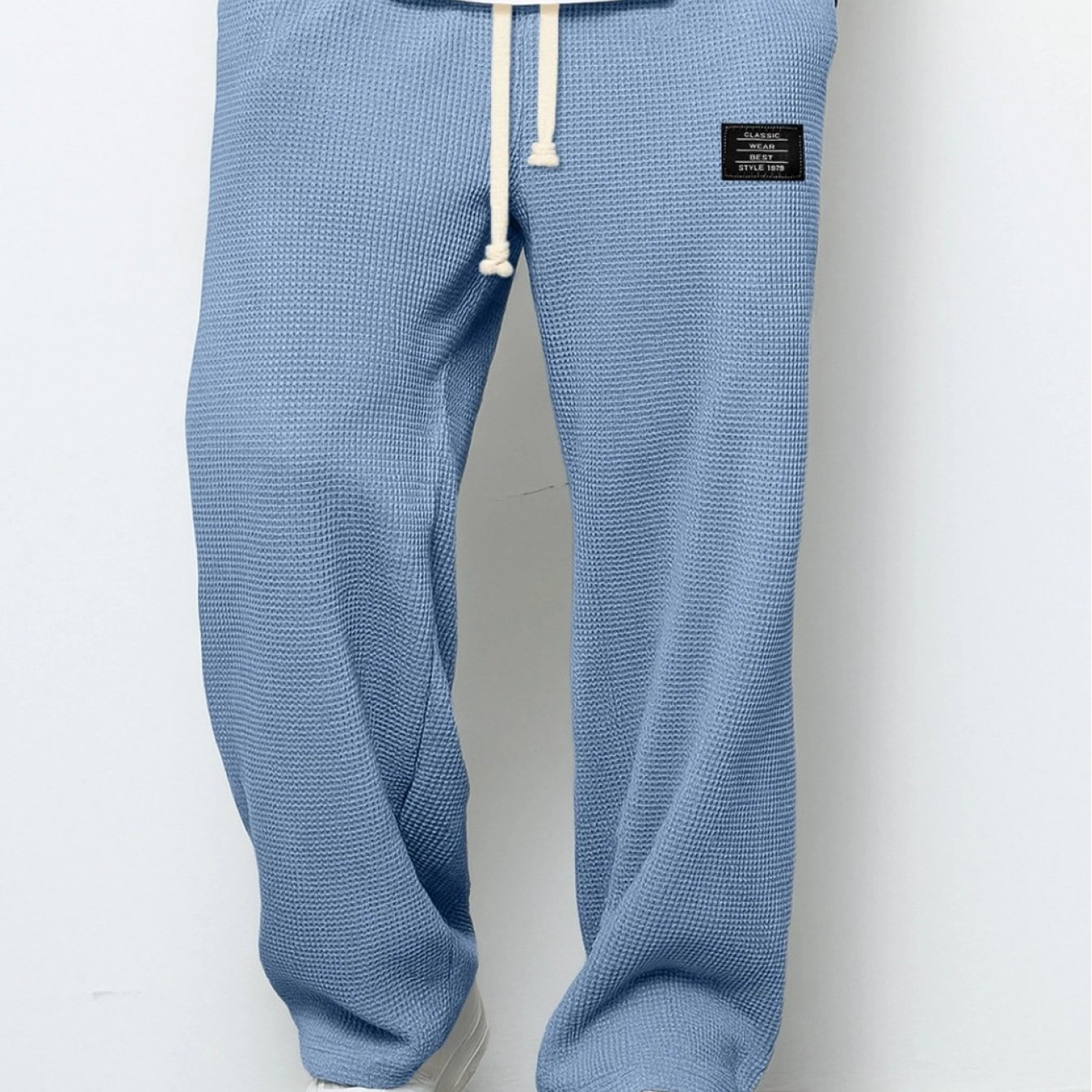 Image of Men's Waffle Casual Wide-leg Pants, Drawstring Loose Straight-leg Trousers, Summer Sports Casual Pants