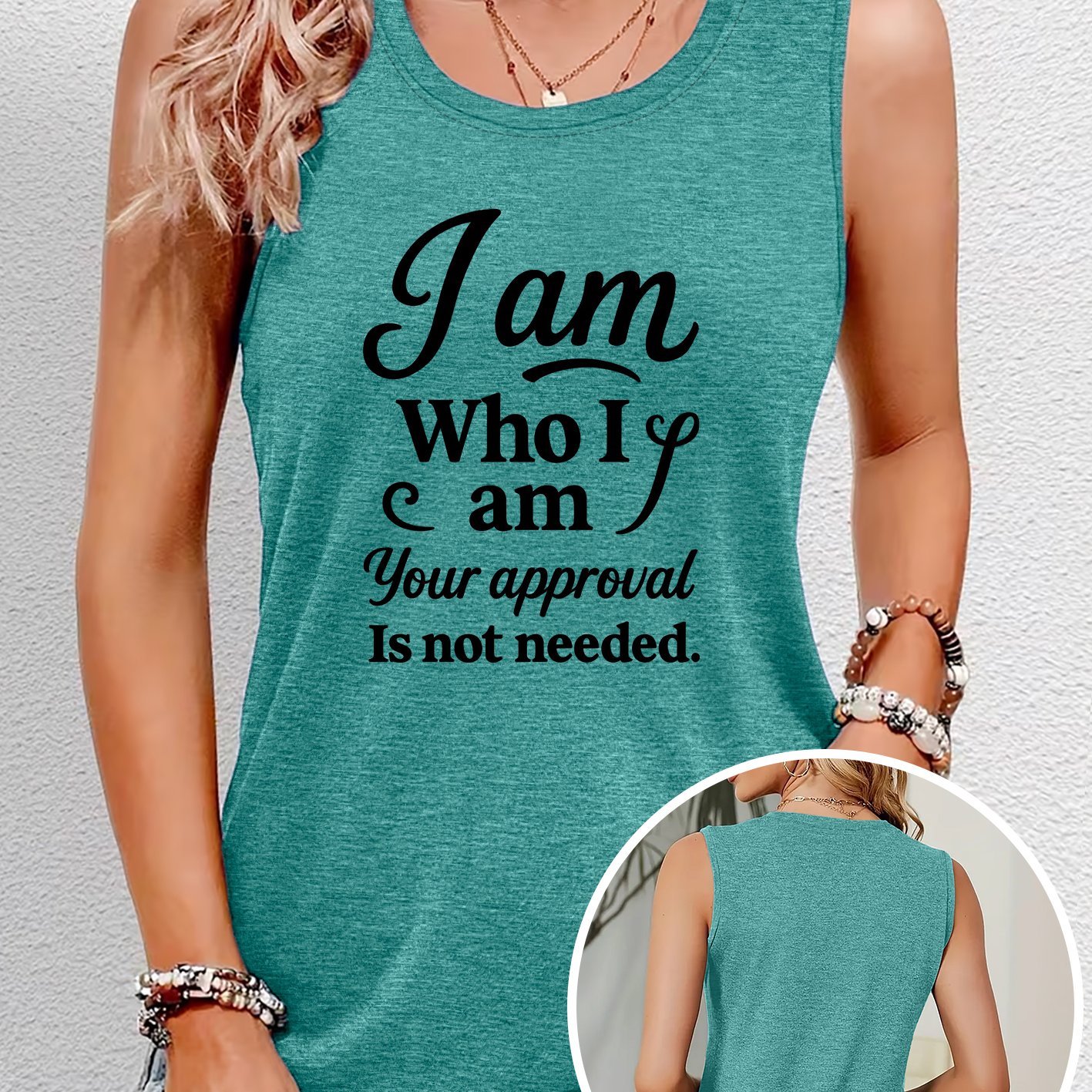 TEMU Women's Elegant Style Vest, Motivational/attitude Series Printed Round Neck Comfortable Soft Breathable Summer , Fashionable Vacation Daily