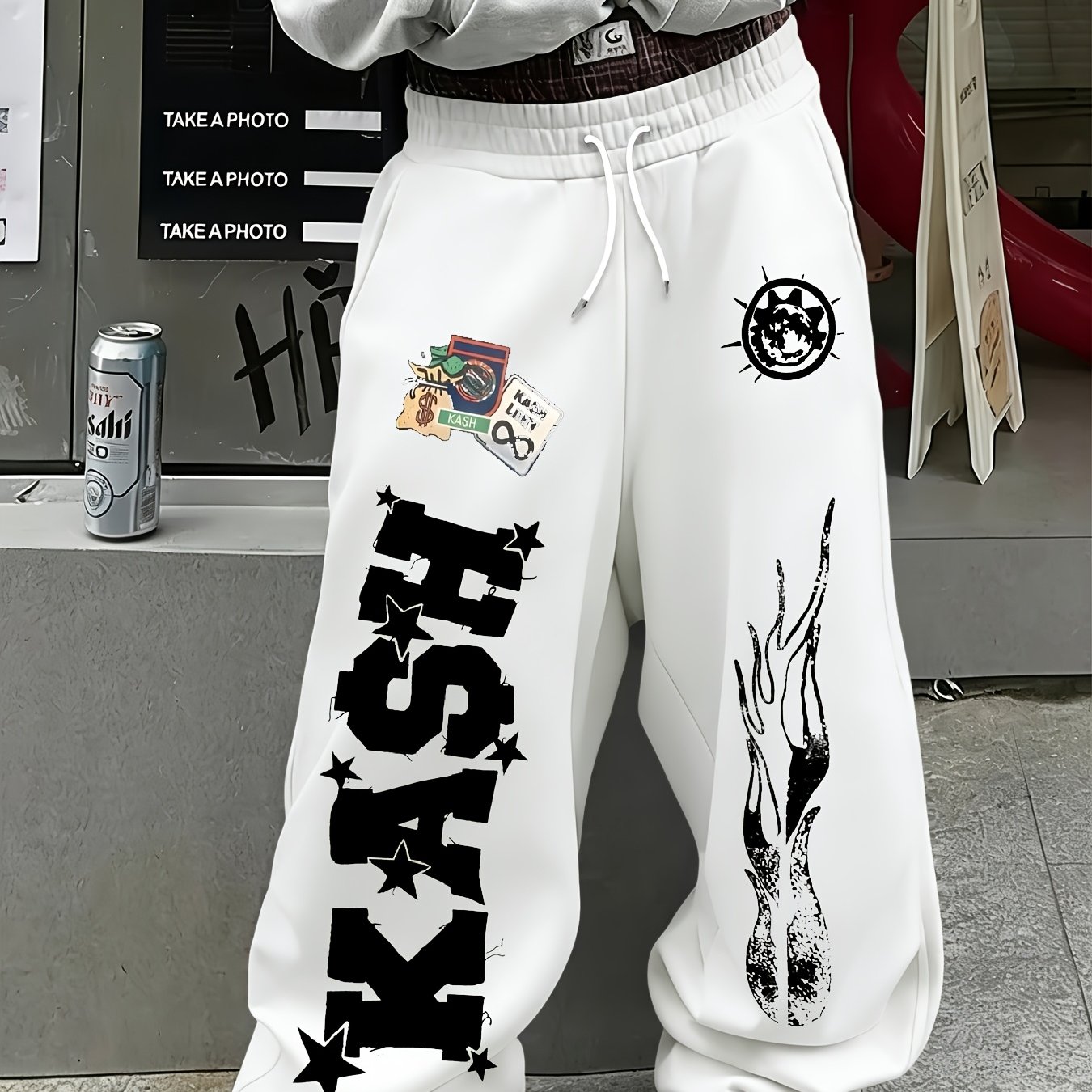 TEMU Men's Versatile Solid Color Drawstring Loose Fit Casual Sports Pants, Spring And Autumn Men's Outdoor And Long Pants