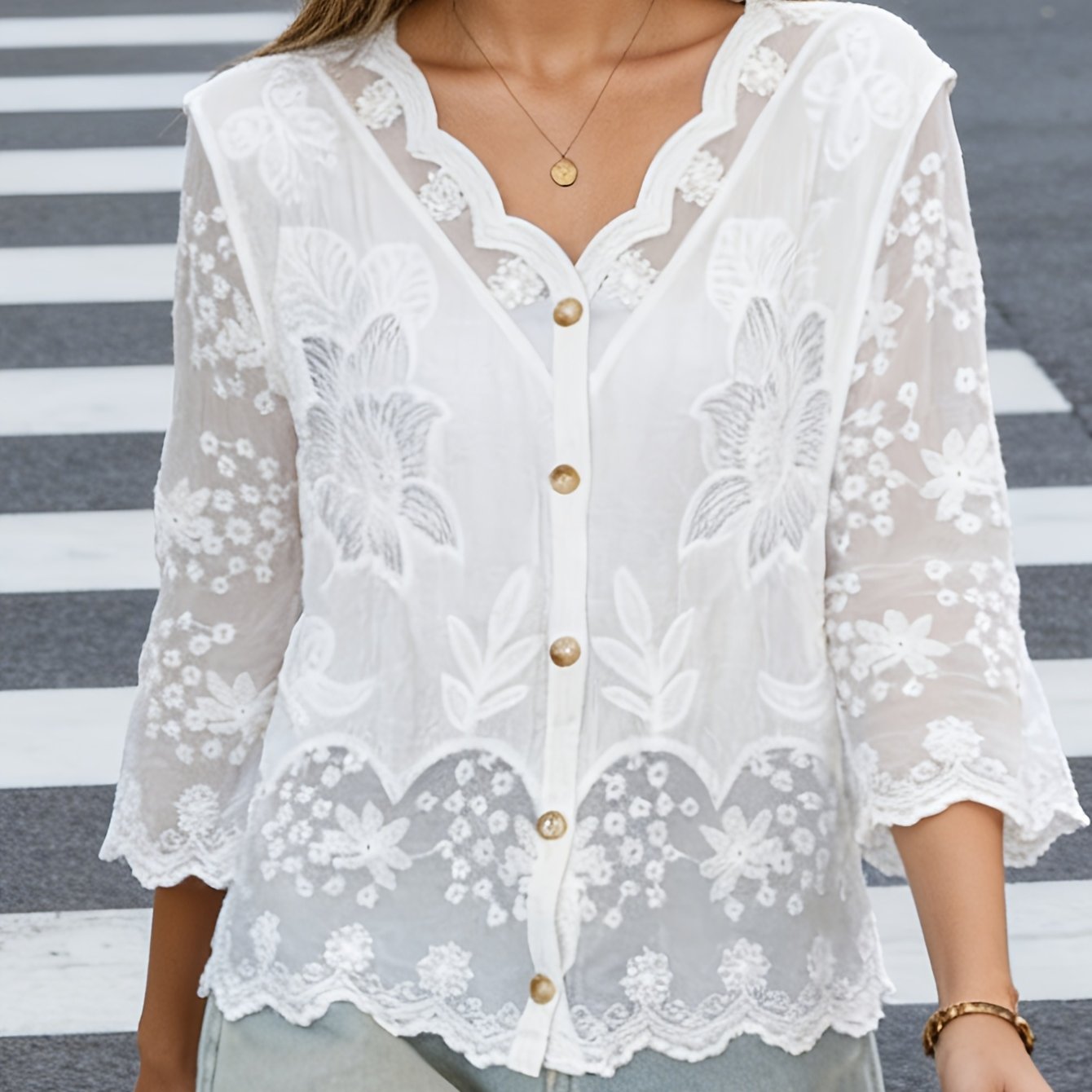 E-shop Frühling/Sommer Locker geschnittene Blumenstickerei Cardigan mit Effekt, Vielseitige Alltags-Oberbekleidung