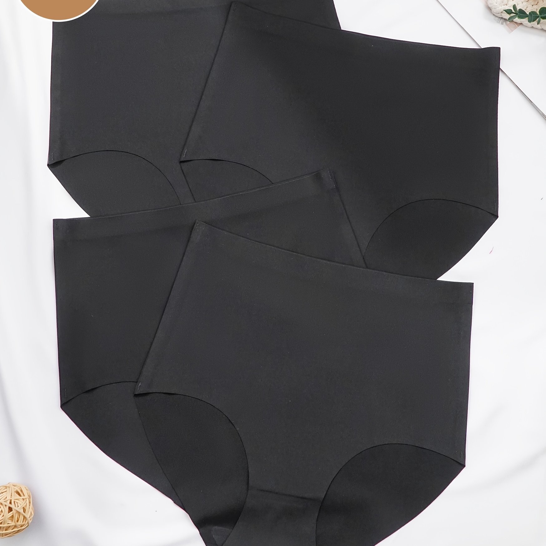 E-shop 4 Stück Damen High-Waist Slips, Atmungsaktiv & Nahtlos, Bequeme Unterwäsche für Frühling & Sommer, Einfarbige Slip