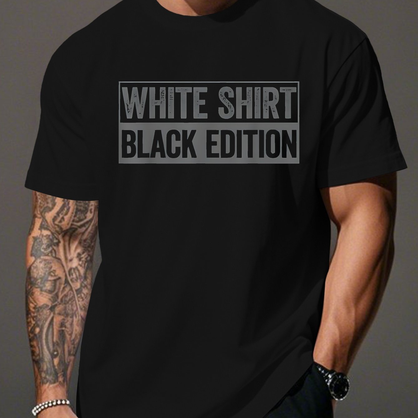 Plus Size Men' Shirt Black Edition Graphic T-shirt- Casual Crew Neck, Short Sleeve, Lightweight Cotton, Summer Essential, Plus Size