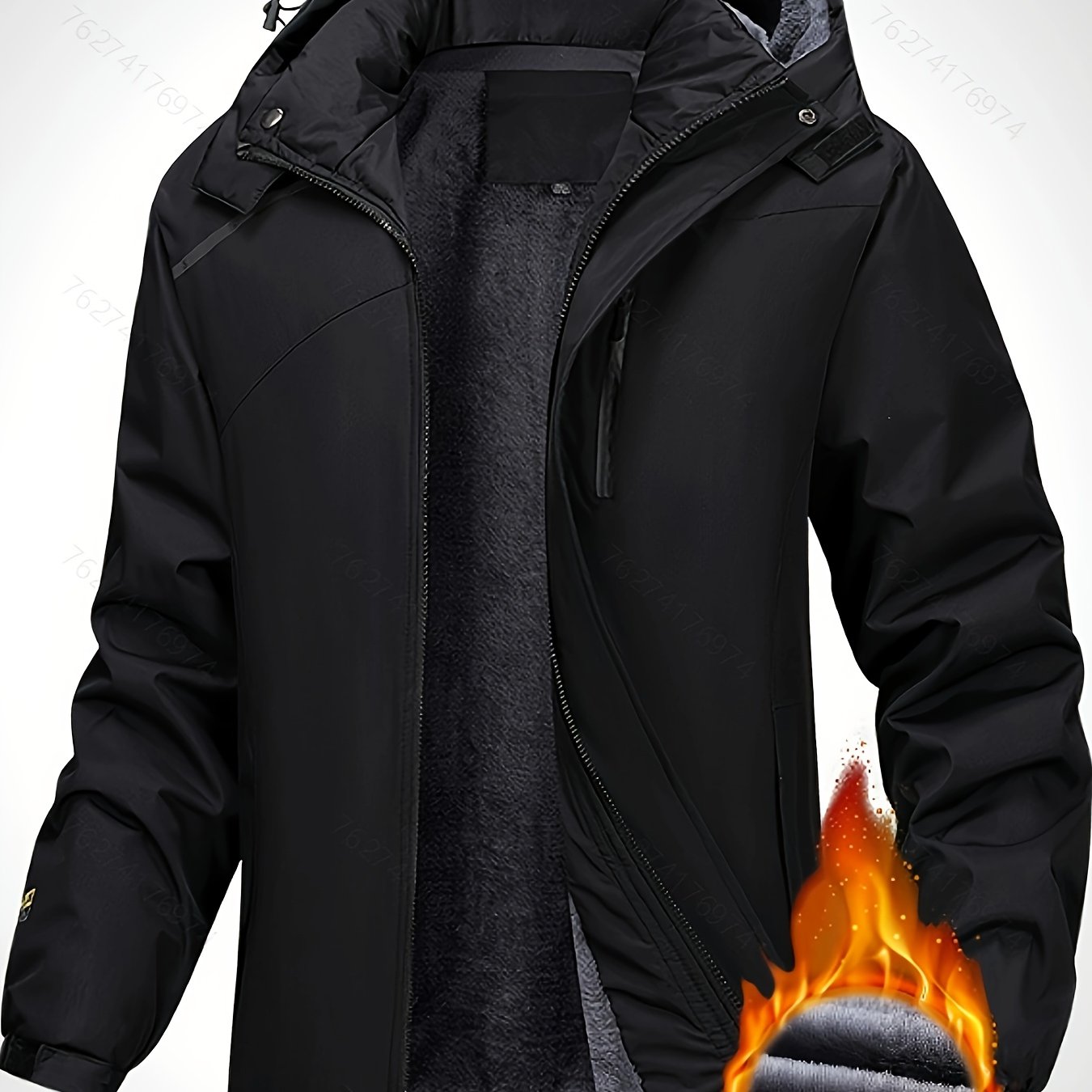 TEMU Thickened Hooded - Windproof Outerwear For /, Polyester