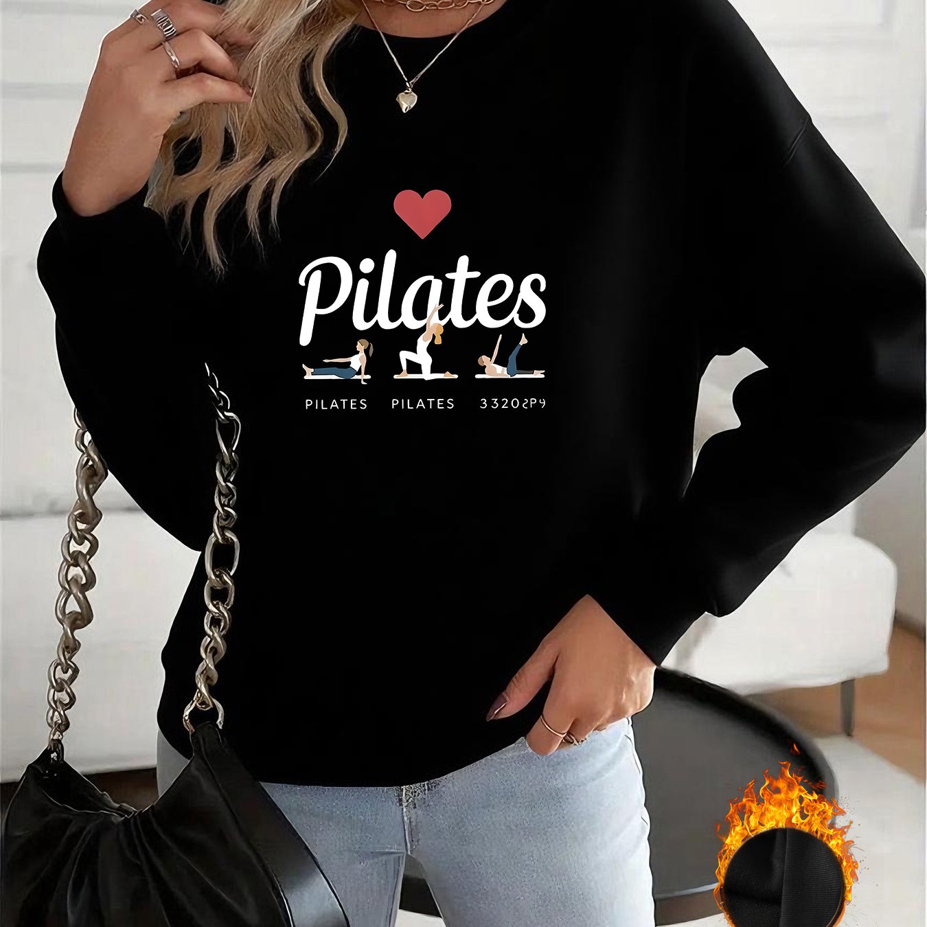 TEMU Sudadera con cuello para otoño - Estampado deportivo de de Pilates, sudadera con cuello , , elegante, personalizada e , cómoda, y transpirable,
