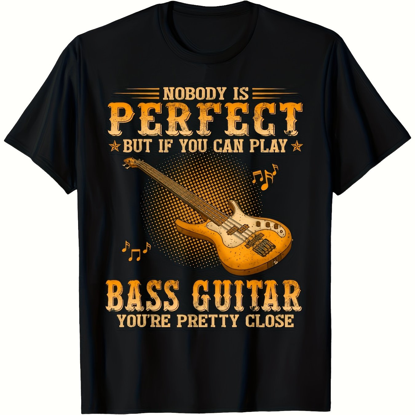 TEMU Men's & Unisex Guitar T-shirt - Heavyweight Tee With 3d Clef & Notes Print, Loose Fit Round Neck, Slight Stretch Fabric Suitable For Musicians,