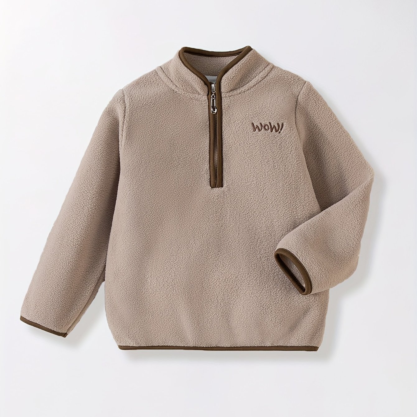 Image of Boys' Sweatshirt With Letter Embroidery, Soft Children's Half-zip Stand Collar Fashion Top For Autumn And Winter