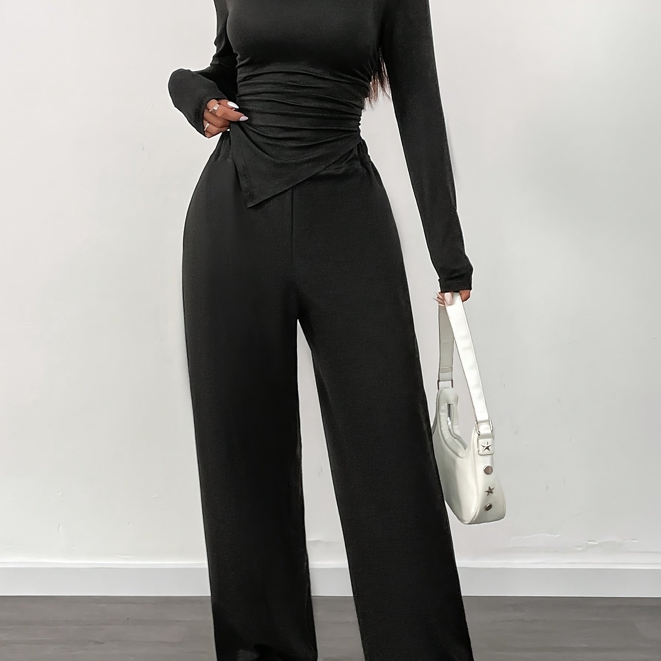 Udomi 2pcs Set: Women' Asymmetrical Long Sleeve Shirt And Wide Leg Pants