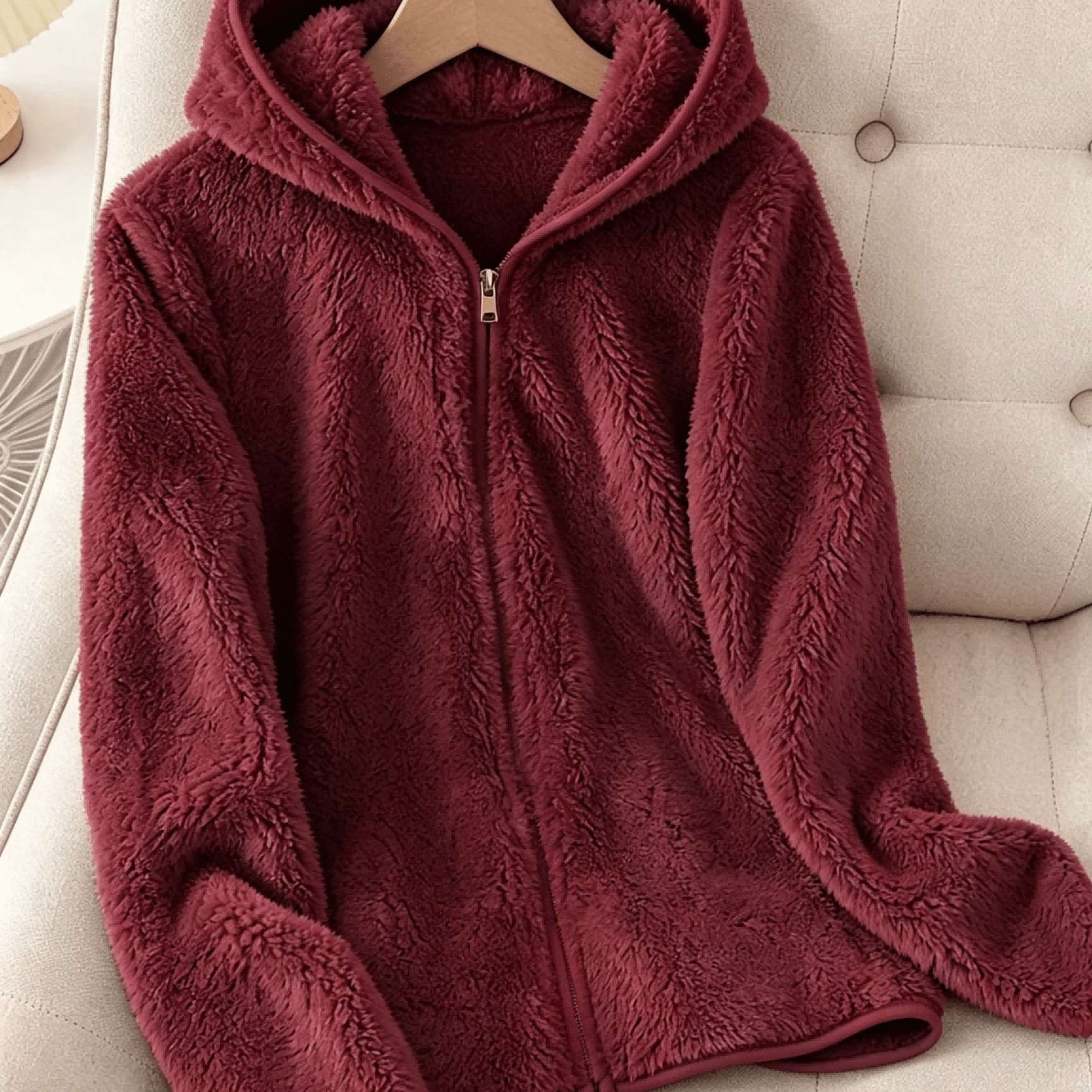 TEMU Women's Zippered Hooded Fleece Jacket, Loose Warm Casual Autumn Winter Outerwear