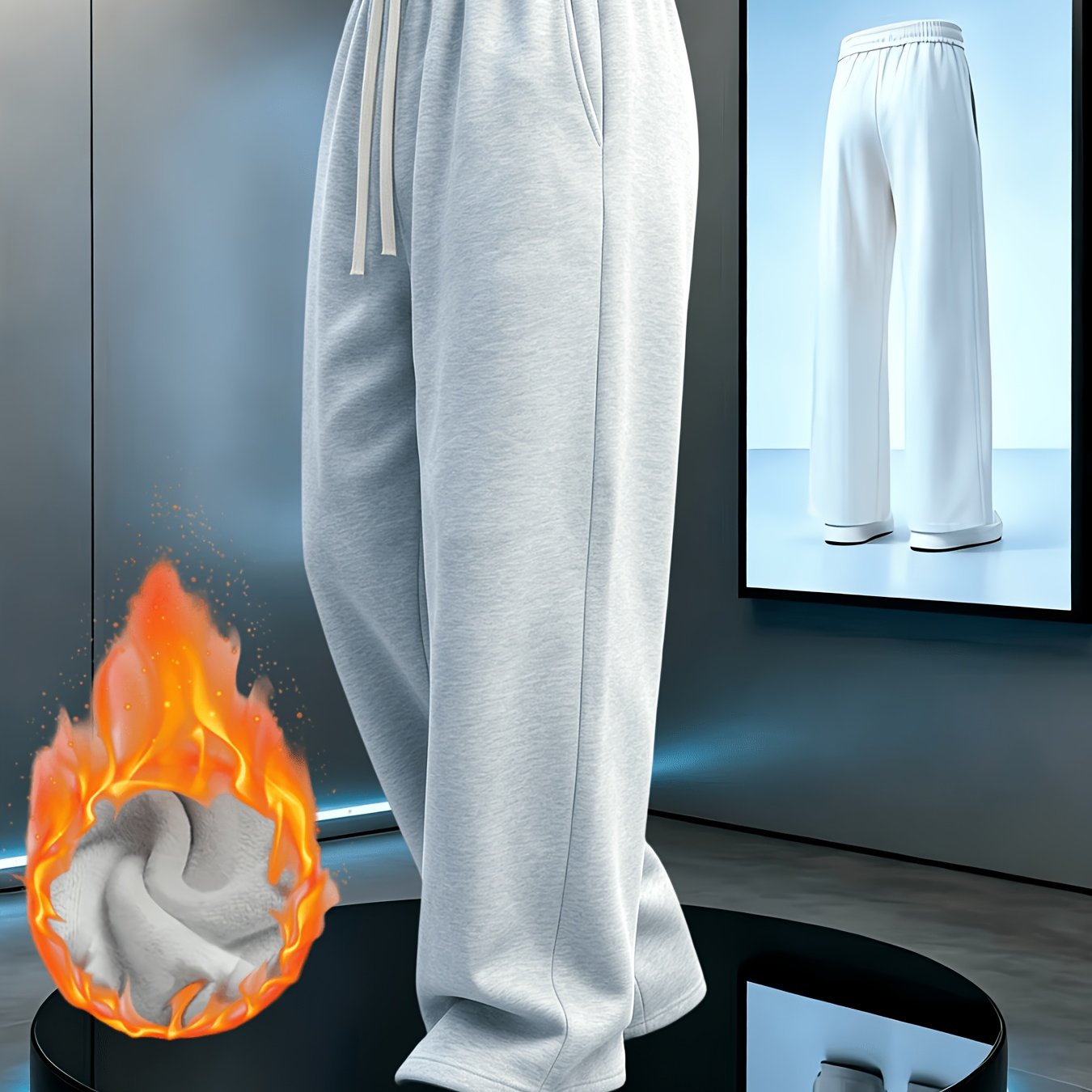 TEMU Men's Autumn Winter Casual Fleece-lined Warm Sweatpants, Drawstring Solid Color Running Trousers, Versatile Long Pants - Loose Straight Fit |