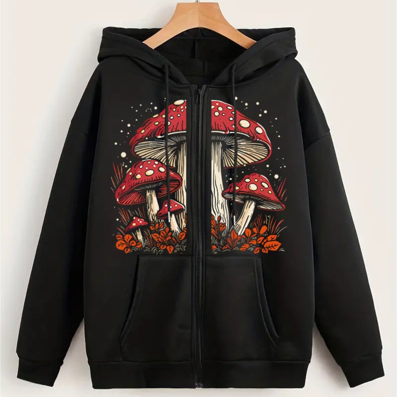 TEMU Ladies' Fashion Solid Color Printed Hooded Zipper Sweatshirt - Style, Women's Clothing