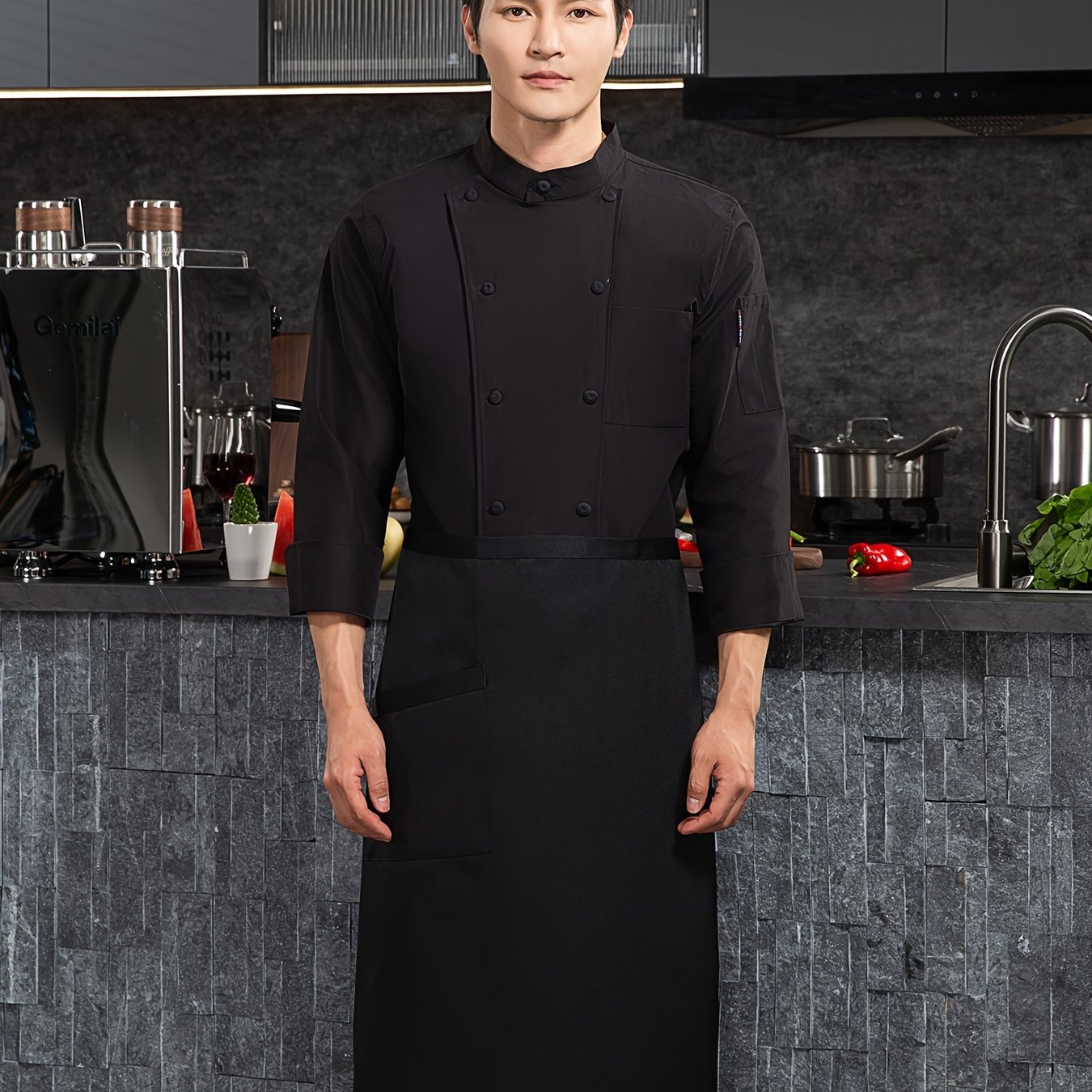 Men's Cooking Chef Shirt Coat Kitchen Wear Solid Button Up Clothes - Temu