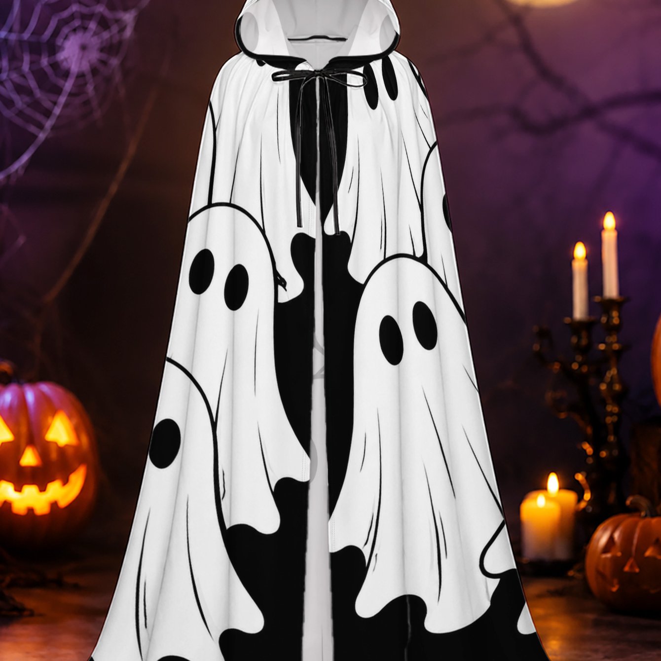 TEMU 1pc, Halloween Ghost And Christmas Elf Inspired Hooded Robe With Halloween Gathering Pattern, Cape For Men And Women, Great For Holiday Cosplay