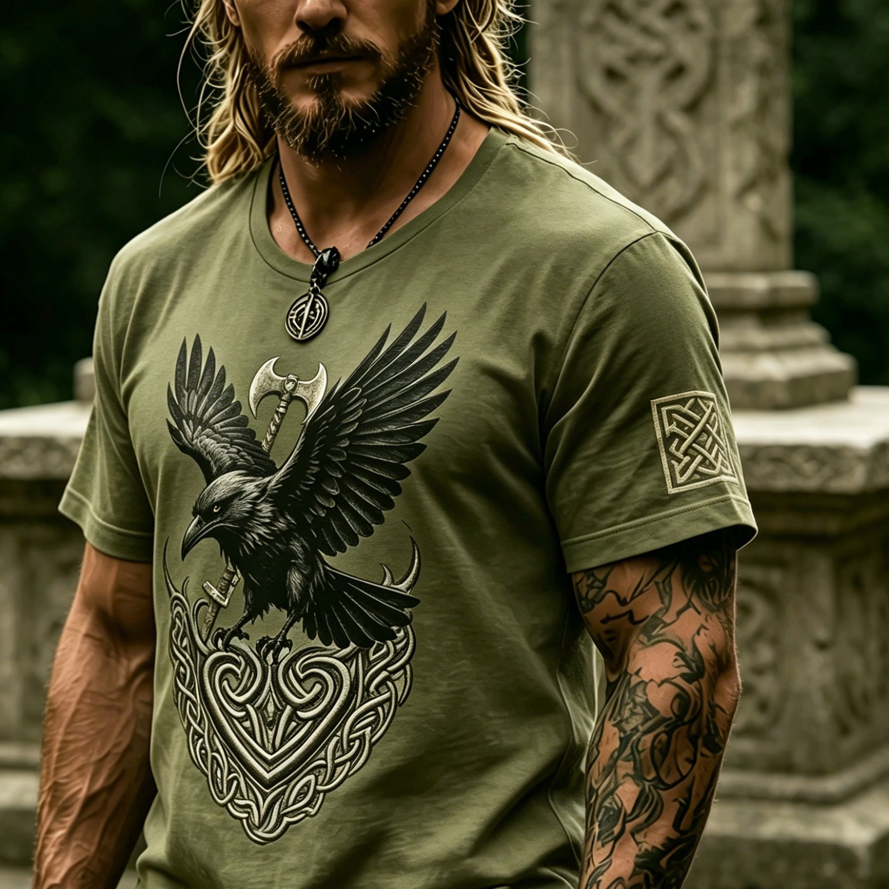 TEMU Men's Plus Size Totem T-shirt - Gothic Print Streetwear Top, Short Sleeve Round Neck Casual Shirt Suitable For Summer, Machine Washable Regular