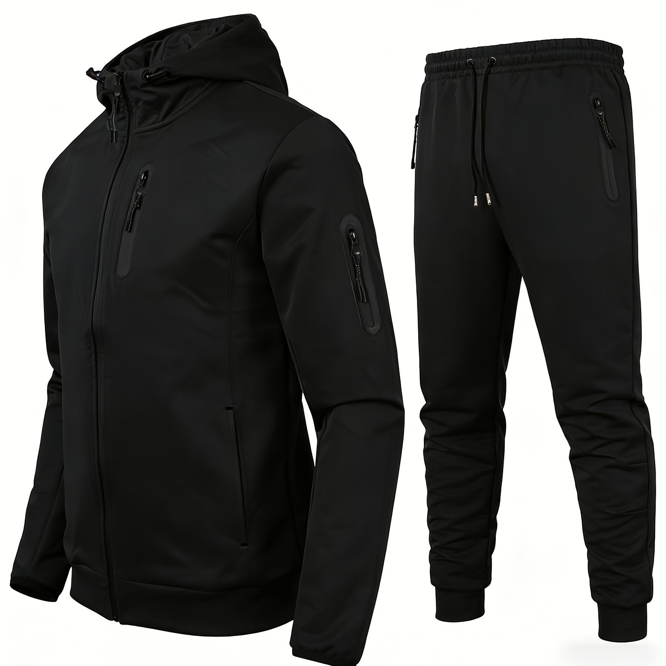 TEMU Ensemble de vêtements de sport décontractés pour homme, veste à capuche de couleur unie, pantalon de survêtement décontracté, adapté pour le