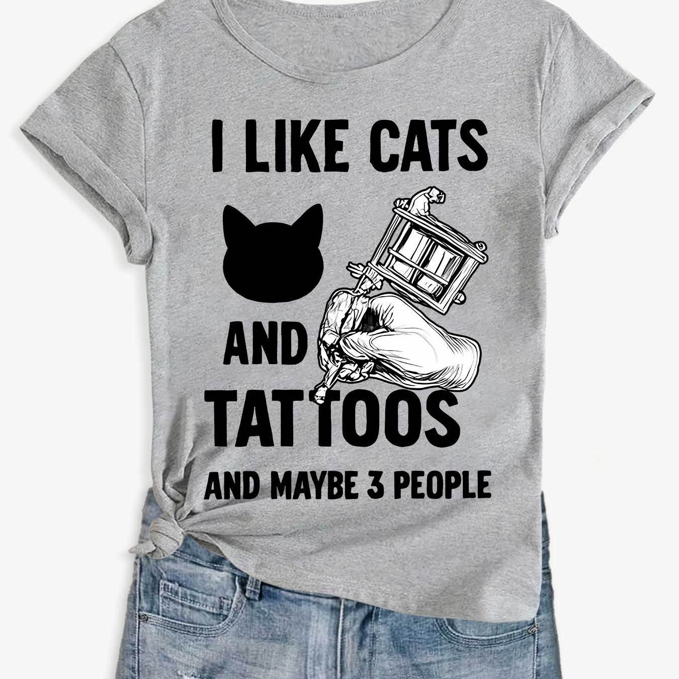 TEMU Women's Cat Tattoo Print Blouse Top - Breathable Soft Short Sleeve Shirt Suitable For Sports, Parties & Lounge Wear, Round Neck Stretchable