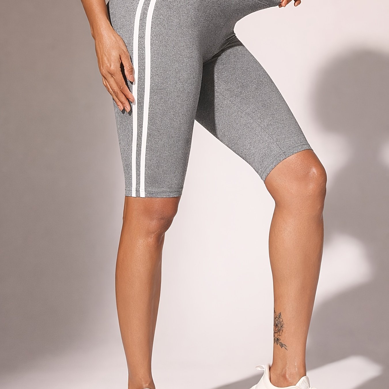 TEMU Women's High-waisted Stretch Capri Pants Shorts - Solid Color Athletic Leggings Suitable For Running, Cycling, Gym & Casual Wear, Machine