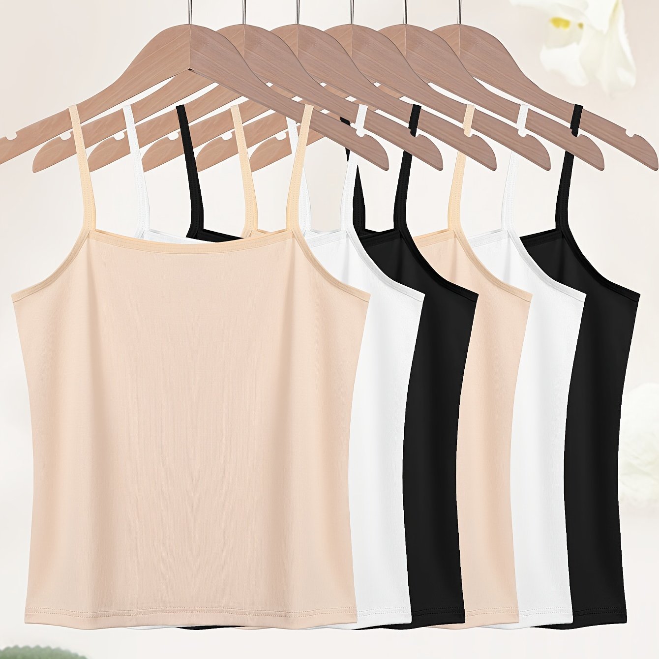 Image of 6-pack Women's Camisoles | Sleeveless, Solid Color In Black, White, And Nude | Brand: Yalisi