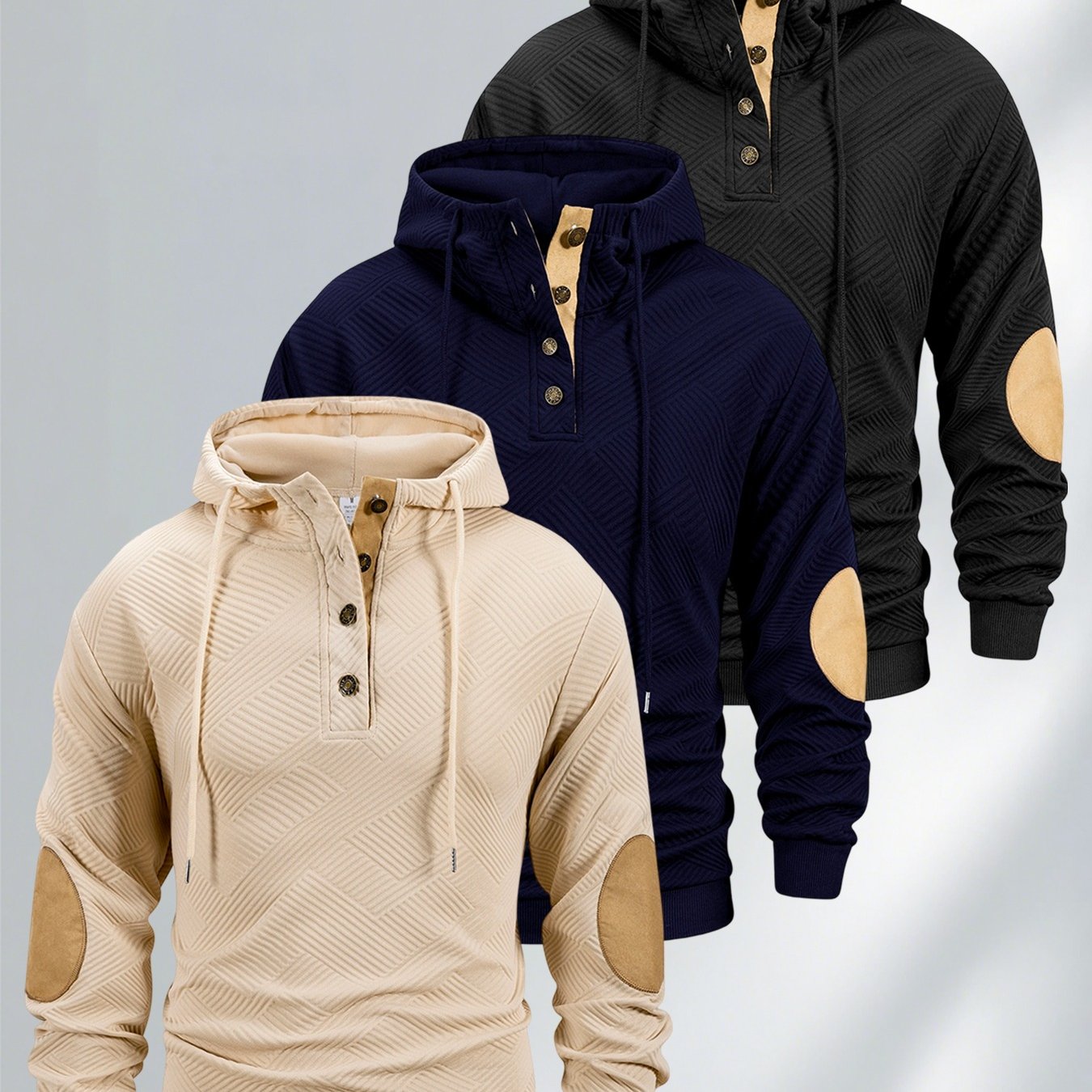 TEMU 3pcs Set Men's Casual Metal Button Design Long-sleeved Sweatshirt, Autumn And Versatile Long-sleeved Pullover Knitted Sweater Top, Soft And