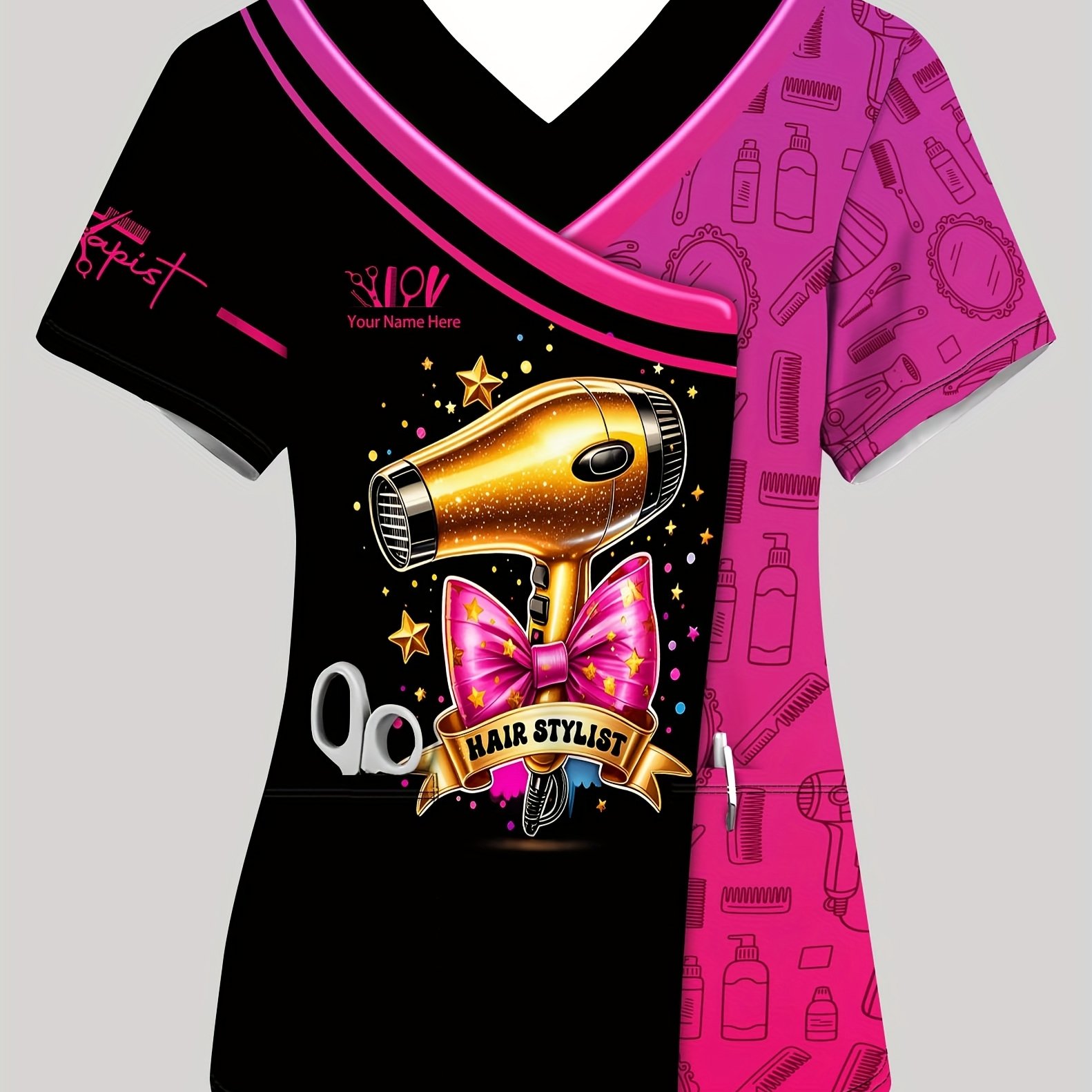 TEMU Maglietta da Lavoro Personalizzata con Scollo , Stampa Personalizzato, Uniforme Casual con , Abbigliamento da Lavoro per Donne, Stilista e