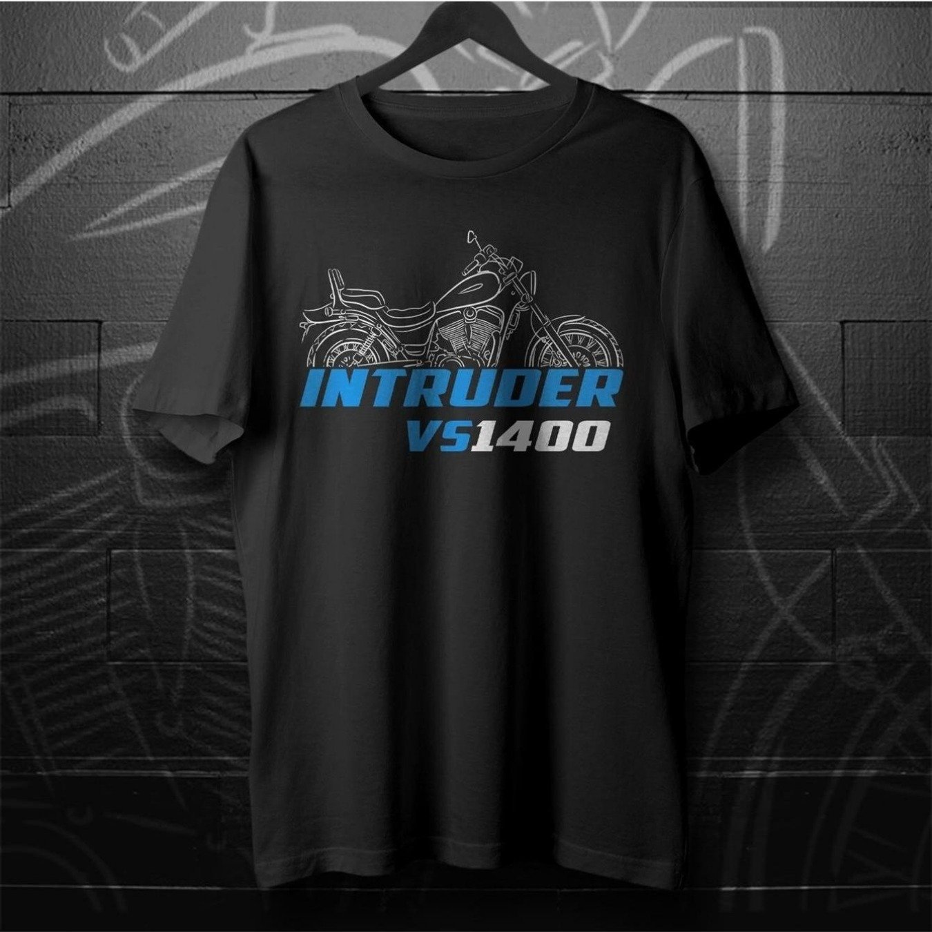 TEMU Men's Vs1400 Intruder Motorcycle T-shirt Vintage 1987-2004 Retro Motorbike Logo & Print Short Sleeve Tee - Regular Fit Round Neck Casual Shirt