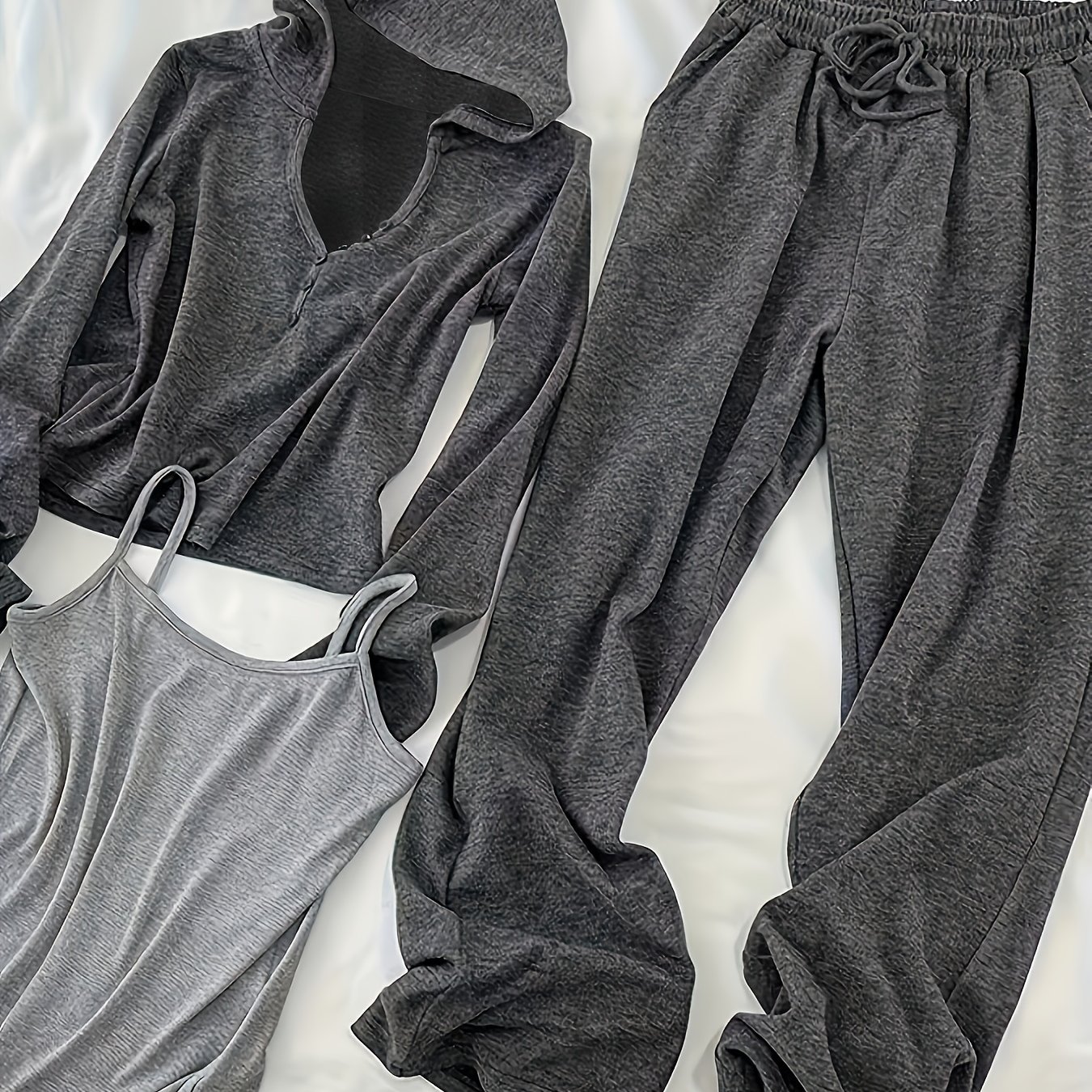 Caizai 2025 Spring Hooded Sweatshirt Vest Casual Wide-leg Pants Set 3pcs Outfit