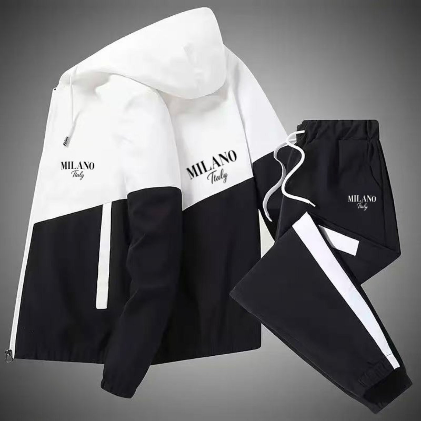 2pcs Set: Men's Casual Sportswear - Long-sleeve Hooded Jacket + Drawstring Pants (multiple Colors )