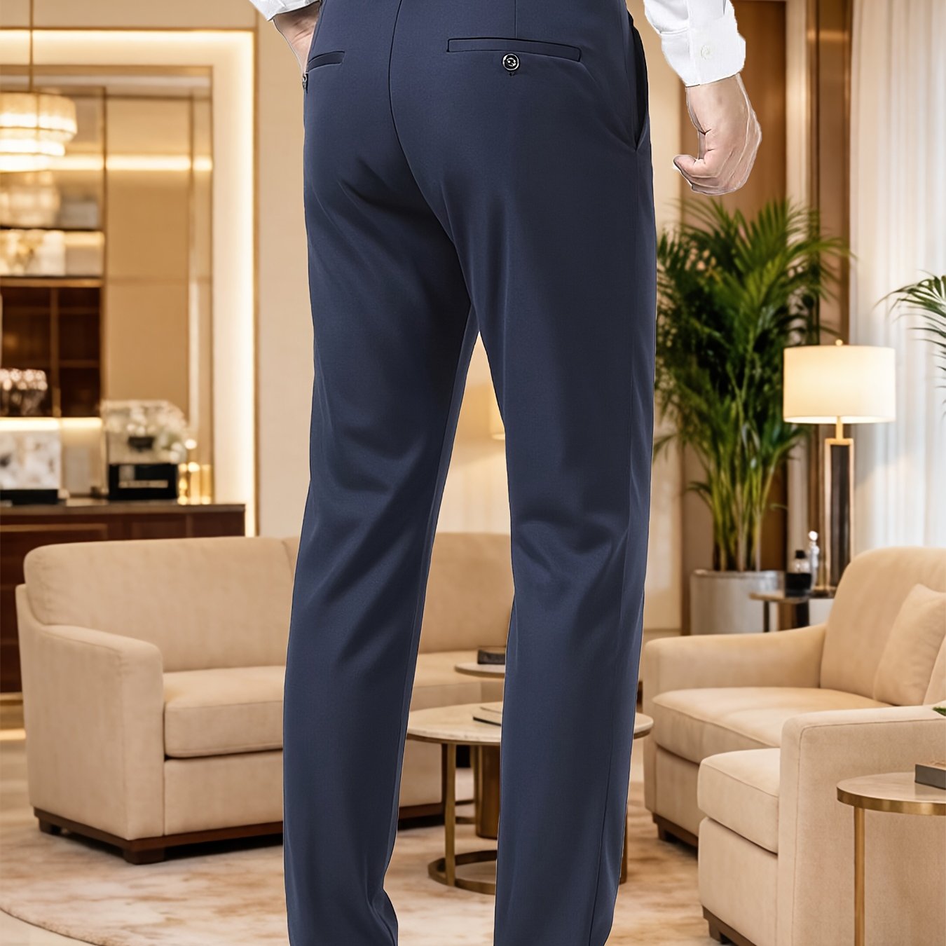 TEMU Store Quality Men's Stretch Dress Pants, Crown Embroidery Design, Husband' Wear, Fashionable Design, Soft And Comfortable Fabric, Suitable For