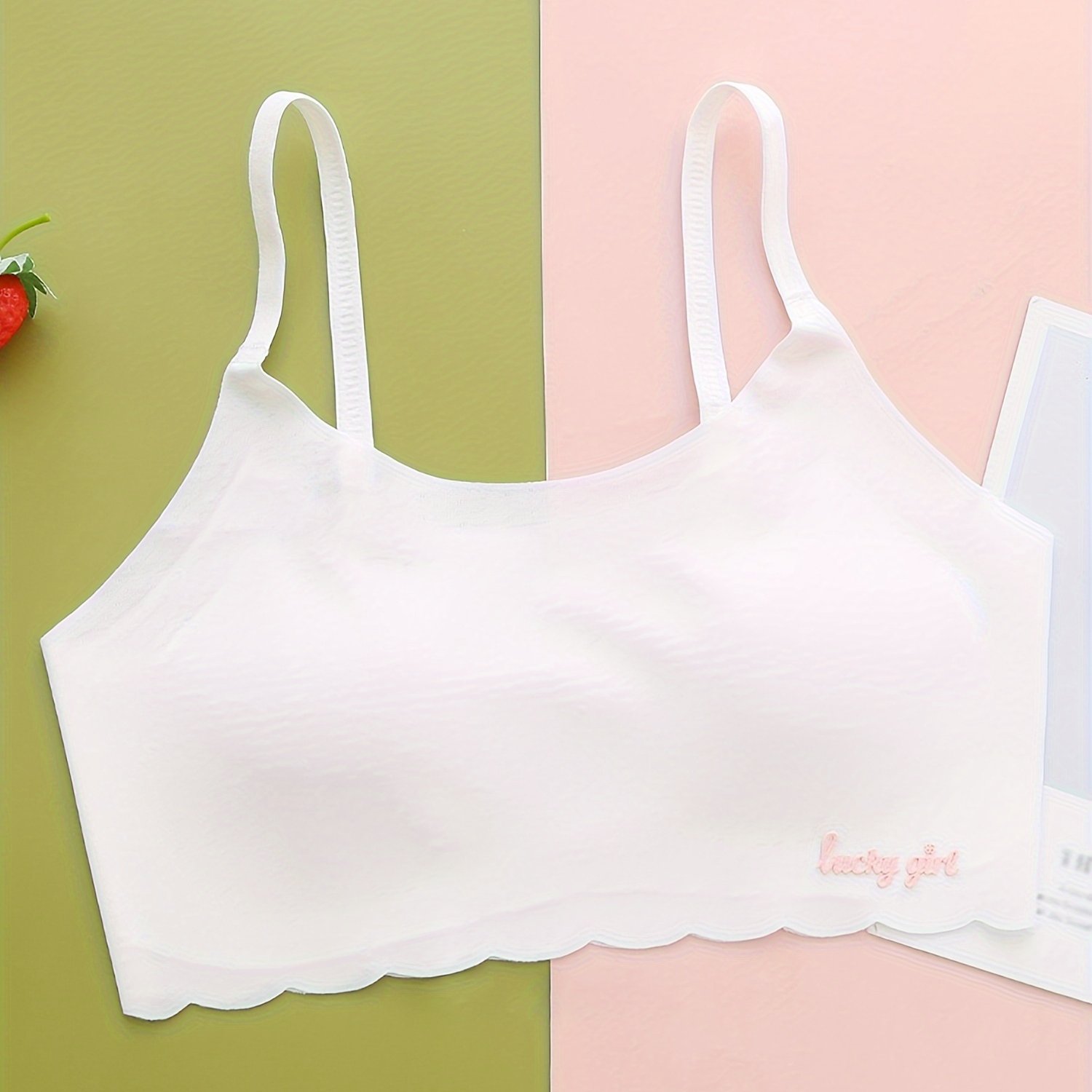3239 Girls Developmental Stage Seamless Bra Teen Summer Thin Breathable Kids Bra Teenage Students Padded Sling Tube Bra(fit For 7-14y)