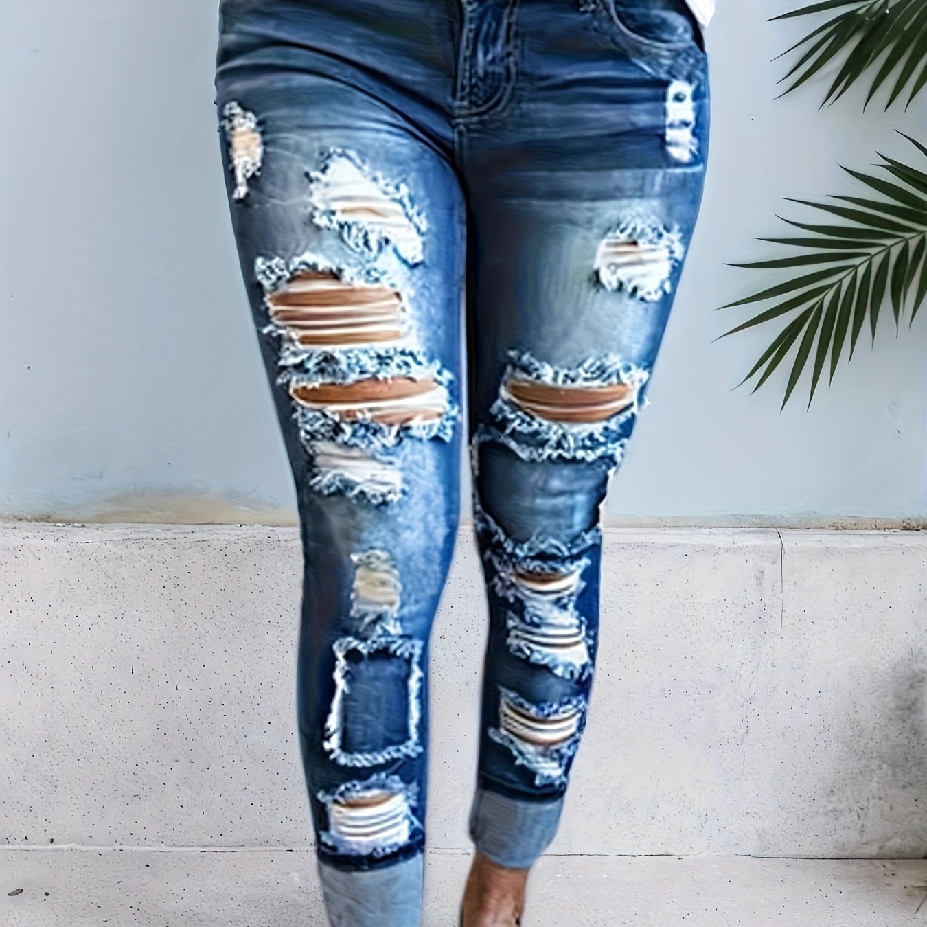 Slim Fit Stretch Ripped Jeans Casual
