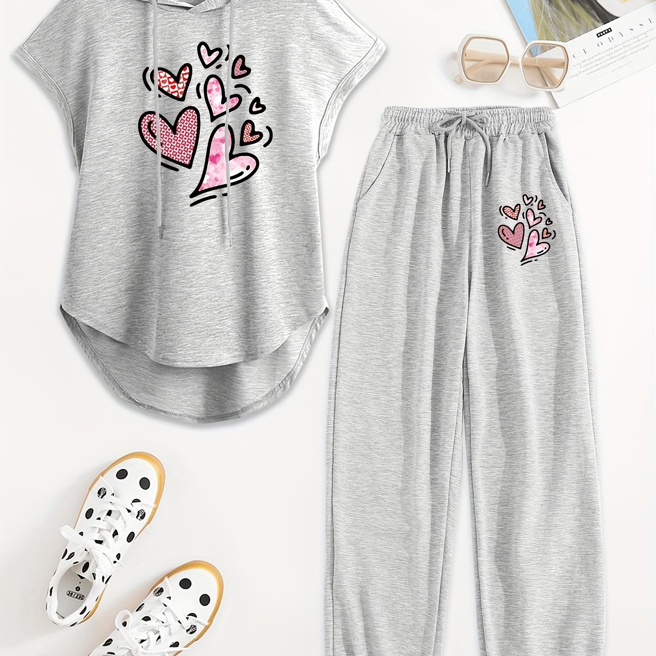 TEMU Summer Outfit For Women Featuring A Sleeveless Hooded Top With Drawstring And Letter Print, With Casual Elastic Waist Pants