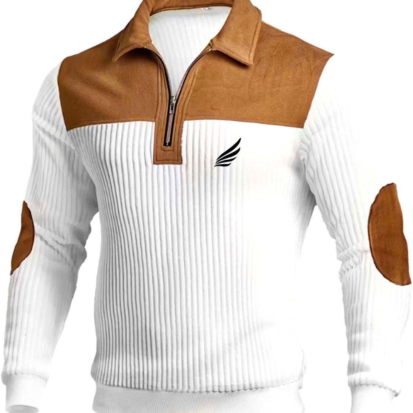 TEMU Ensemble décontracté pour homme avec un design color block comprenant un pull à col . Il des textures côtelées avec des accents marron et un col
