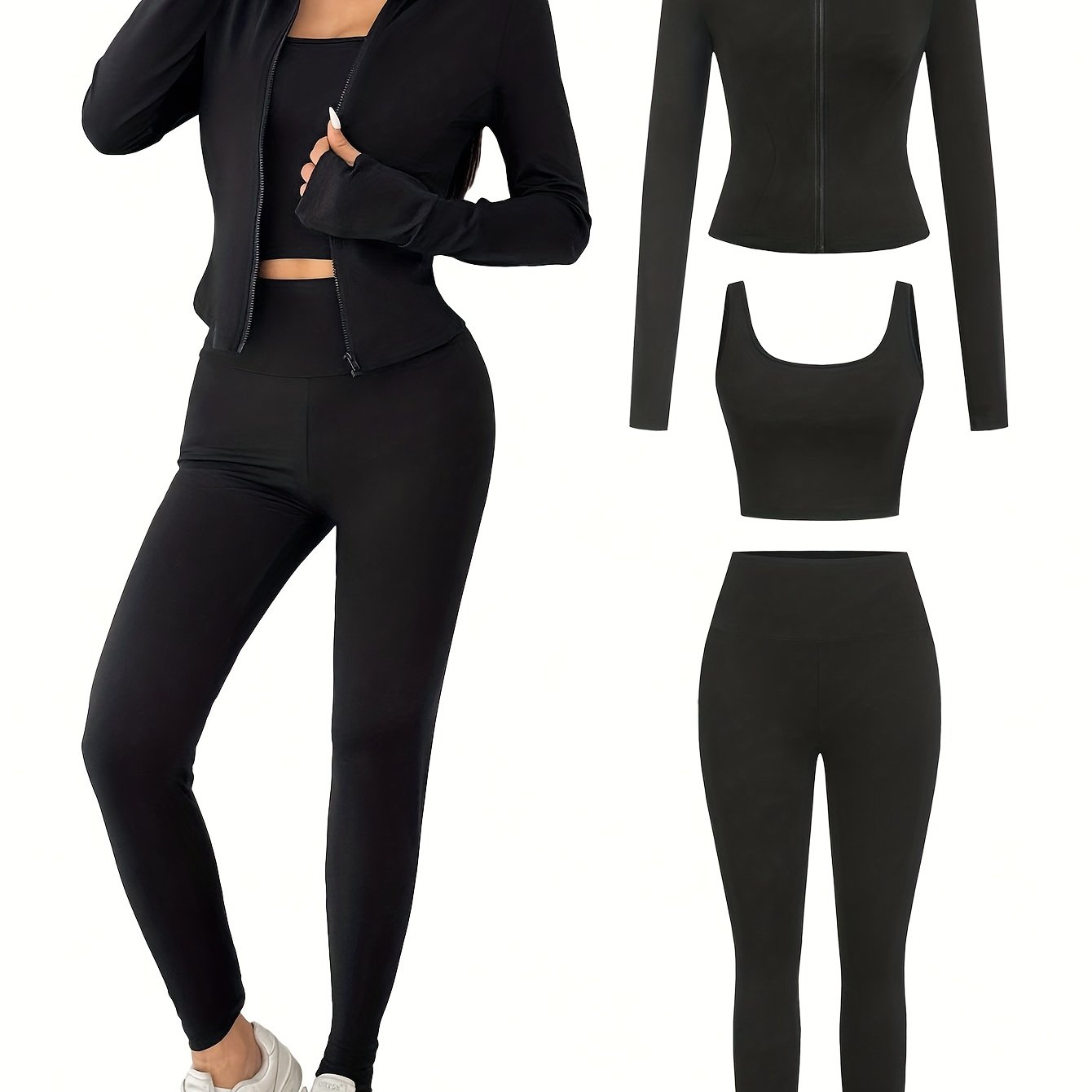Women's Autumn Casual Three-piece Set With Vest, Pants, And Zip-up Jacket, Machine Washable