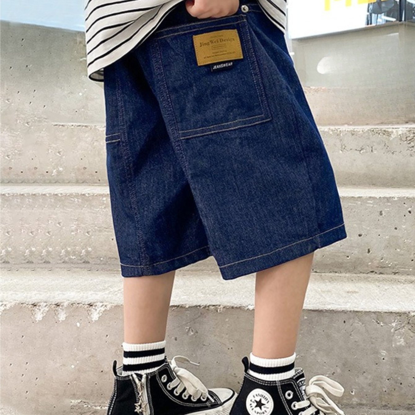 Image of Boys Summer Denim Shorts Kids Lightweight Half Pants Stylish Fashionable Casual Sporty Trendy Bottoms For Daily Wear