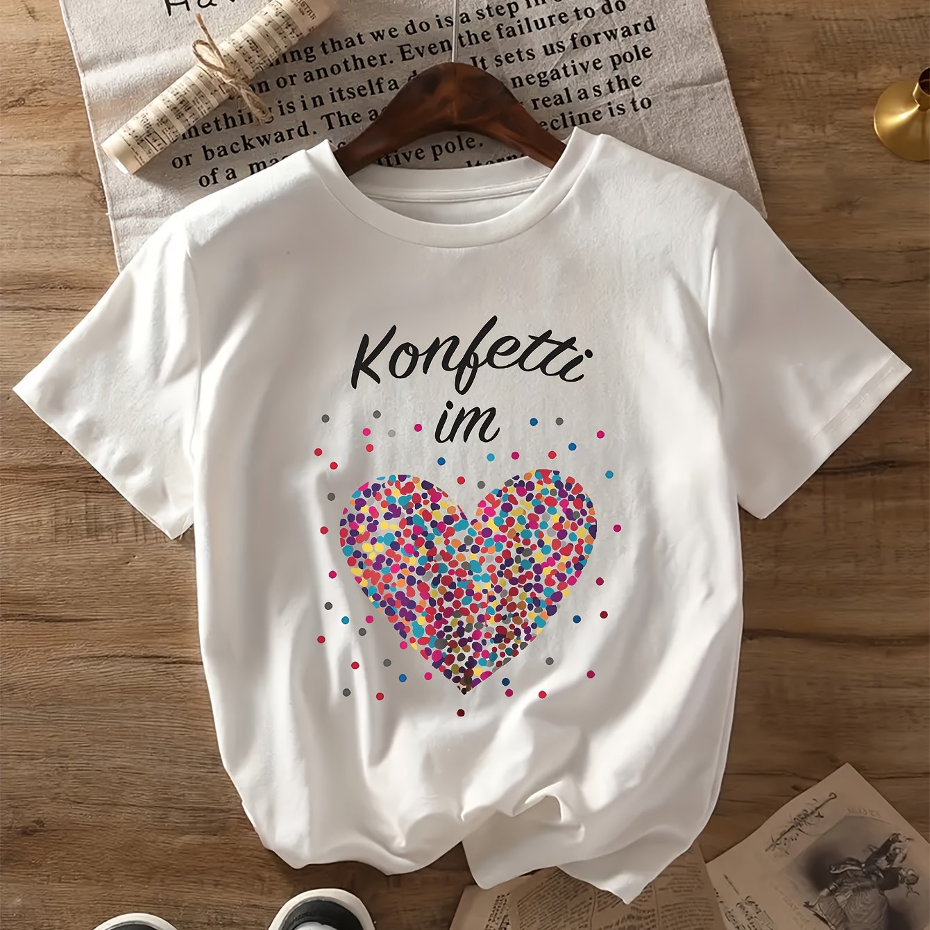 Image of Short-sleeved T-shirt Colorful Polka Dot Heart Print Vitality Cute Outfit Trendy T-shirt