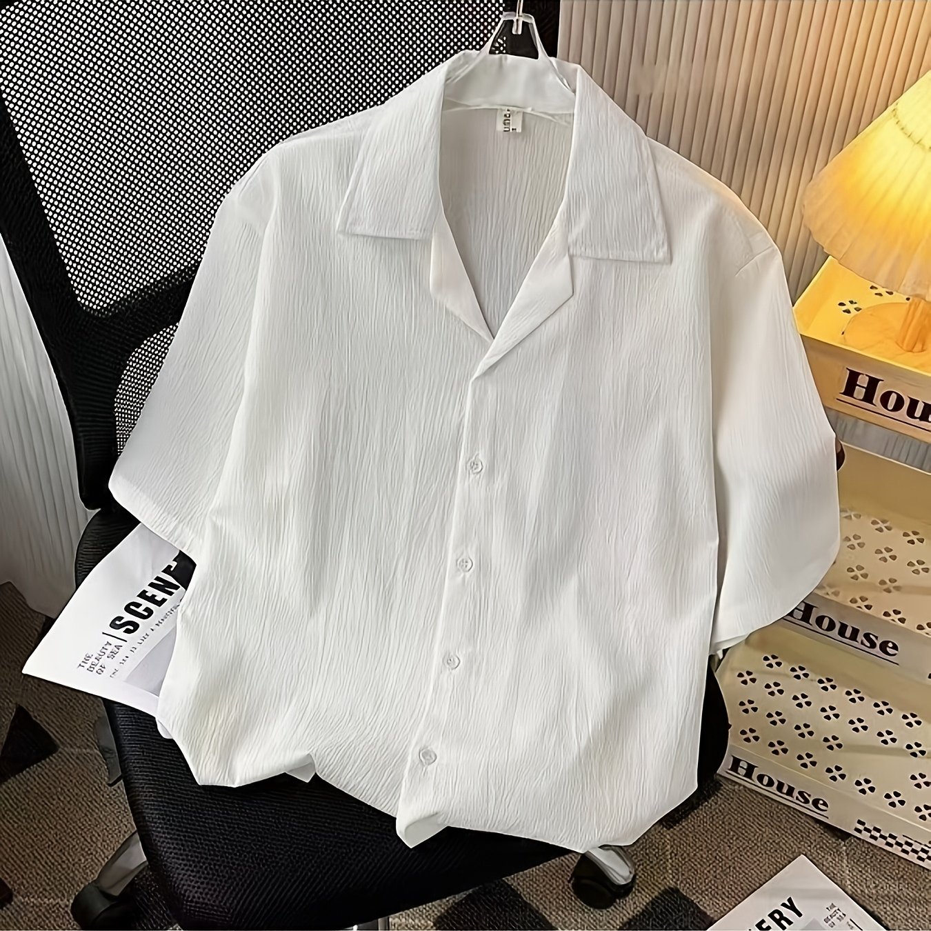 TEMU 【香港風】レトロ 無地 半袖シャツ 夏用 ゆったり カジュアル 万能 カップルシャツ