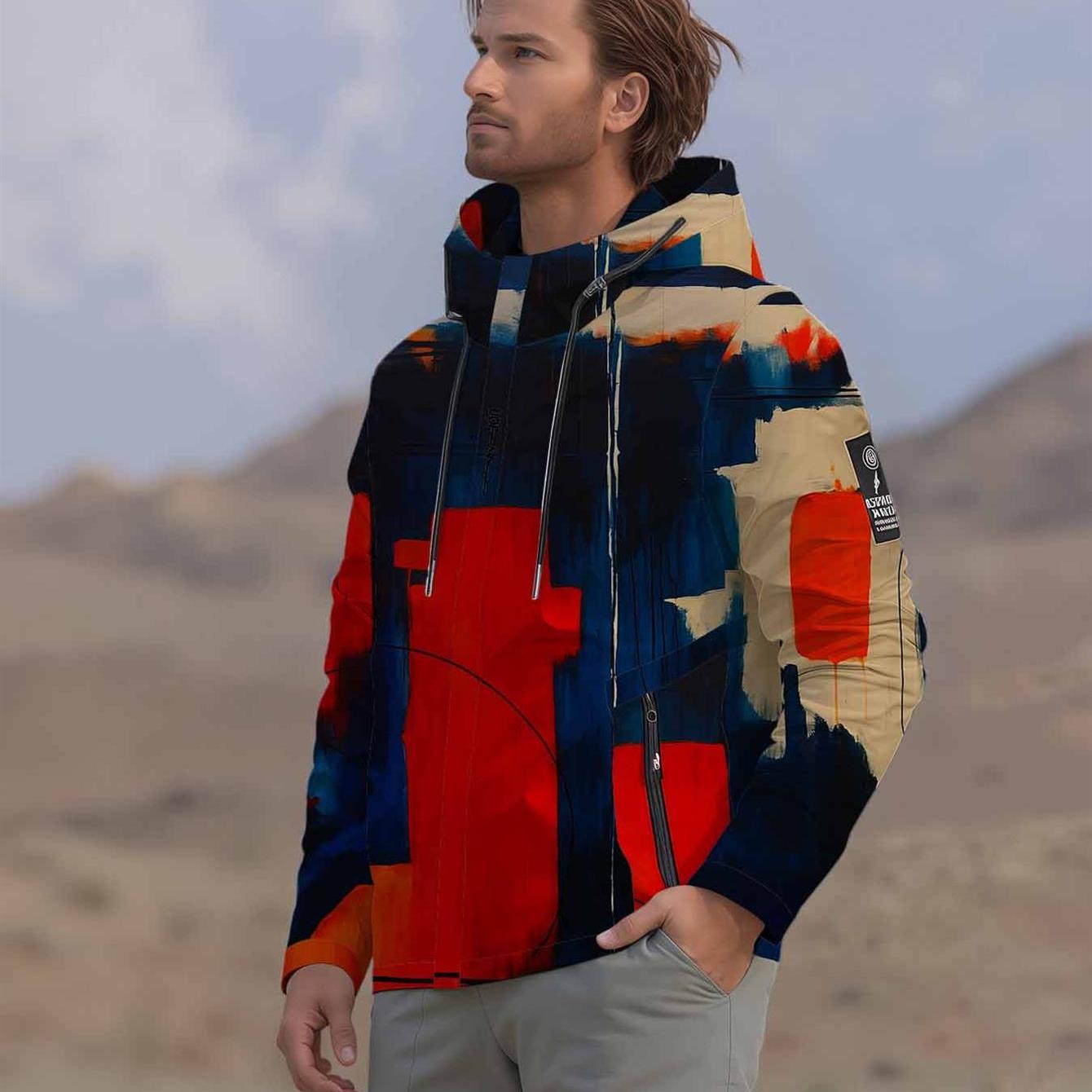 TEMU Men's Windproof Breathable Full-zip Jacket With Hood - Full-length Windproof Coat, Casual Outdoor Winter Jacket, Full-zip Front, Machine