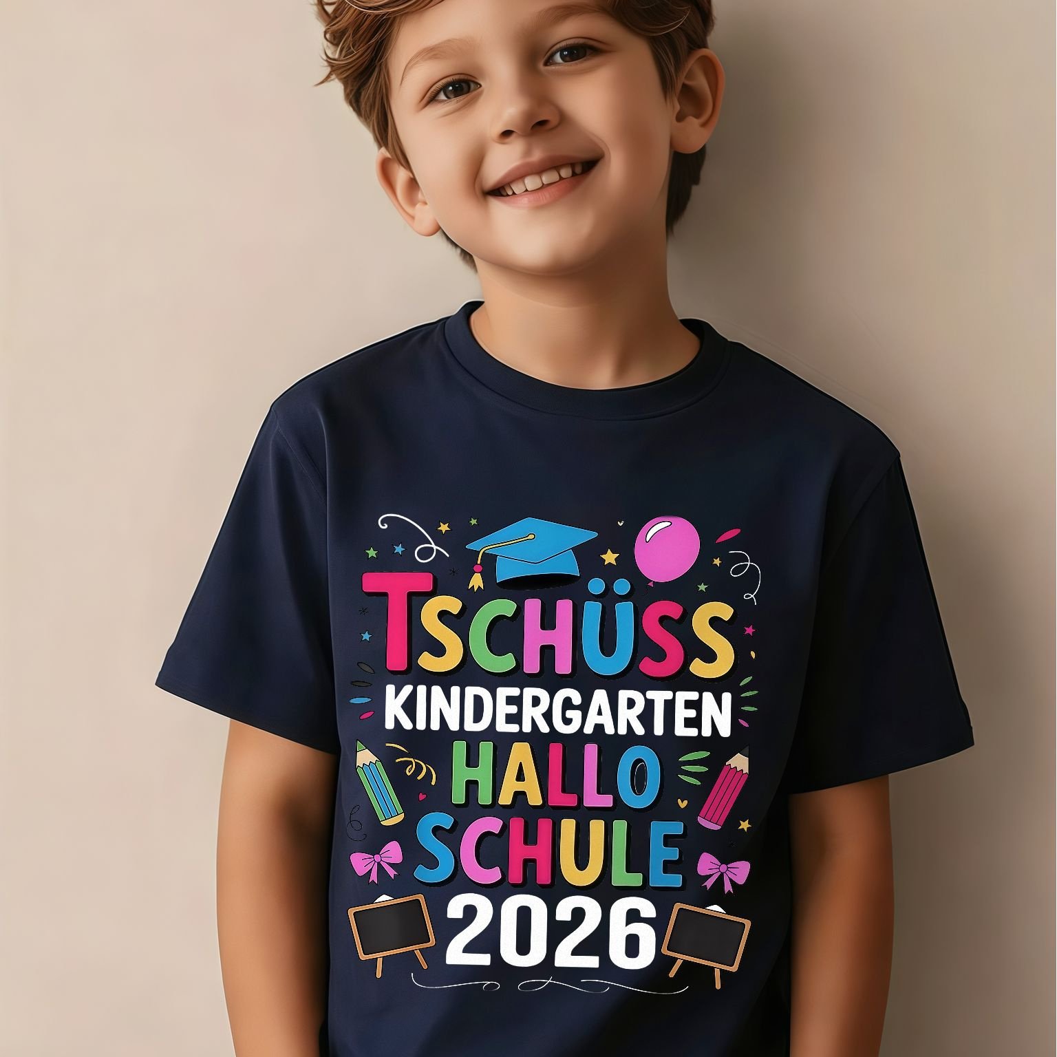Tschüss Kindergarten Graduation 2026 Boys' And Girls' T-shirt - Adorable And Fun Colorful , Celebrating Of A Year, Suitable For Children, Perfect Gift , Suitable For Holidays