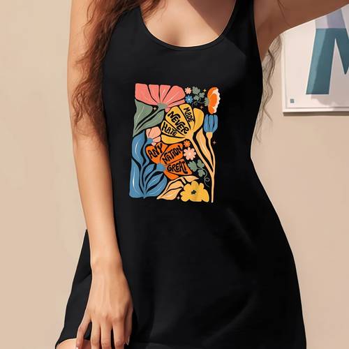 hate any great boho floral geometric print sleeveless dress lightweight black casual vest dress with round neck machine washable spring summer womens fashion dress casual summer dress vibrant sleeveless dress tropical print dress