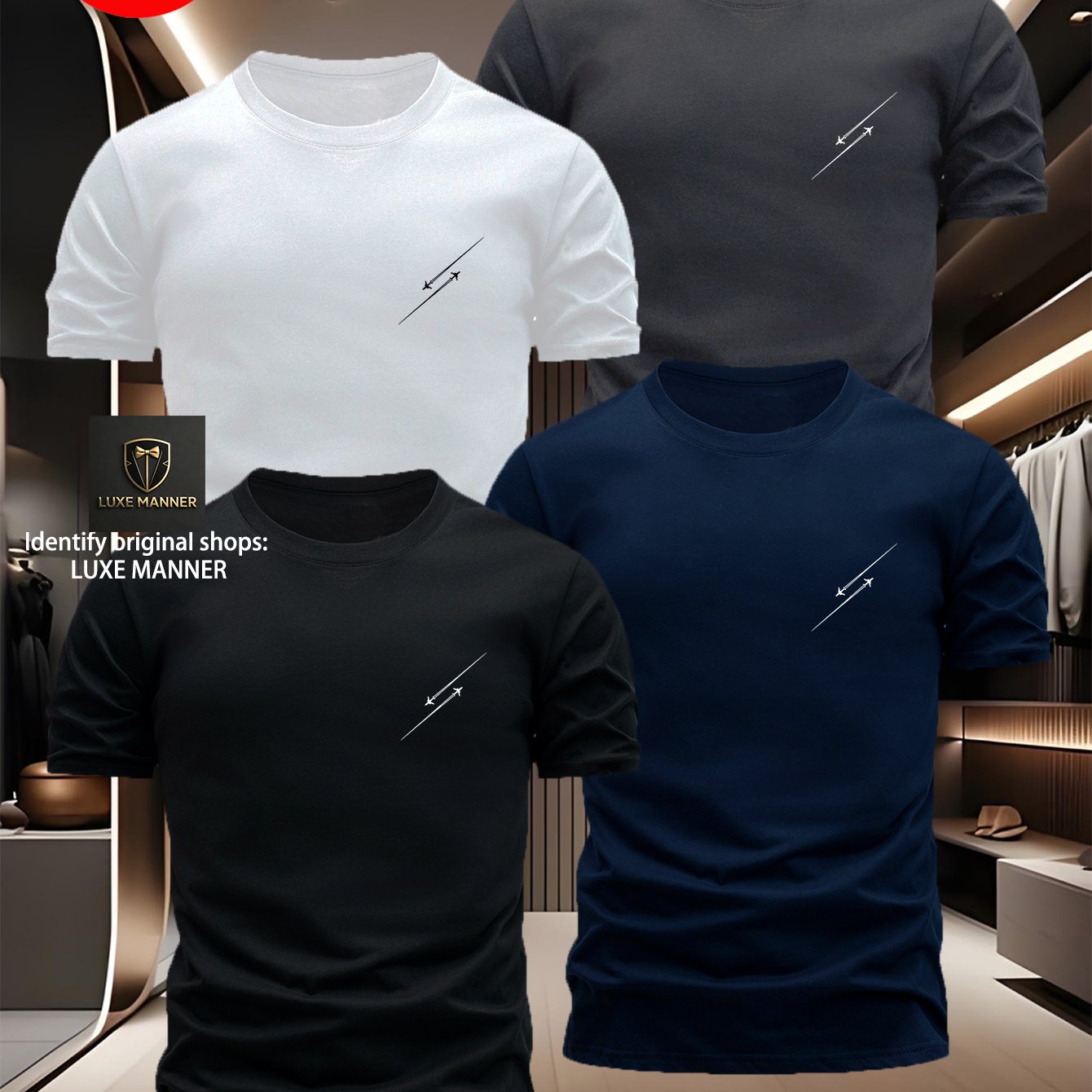 TEMU 4pcs Men's Short-sleeve T-shirt Set, Featuring A Simple And Stylish Design With Diagonal Lines On With An Airplane Graphic Element, Showcasing A