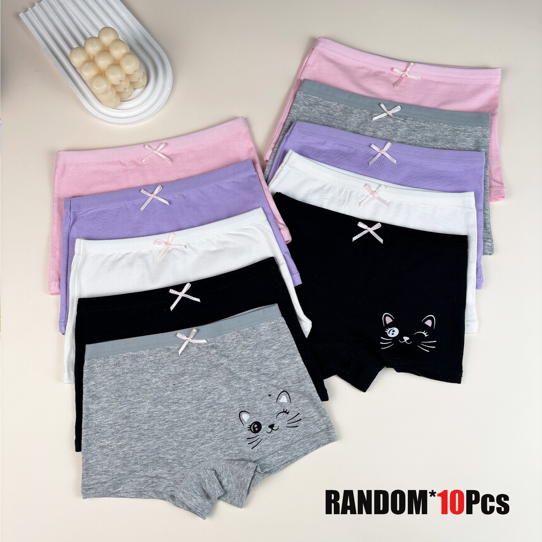 Image of Random 10pcs Pc Of Girls' Cute Boyshort Panties, Everyday Underwear For Girls, Comfortable Undergarments, New Year's Gift