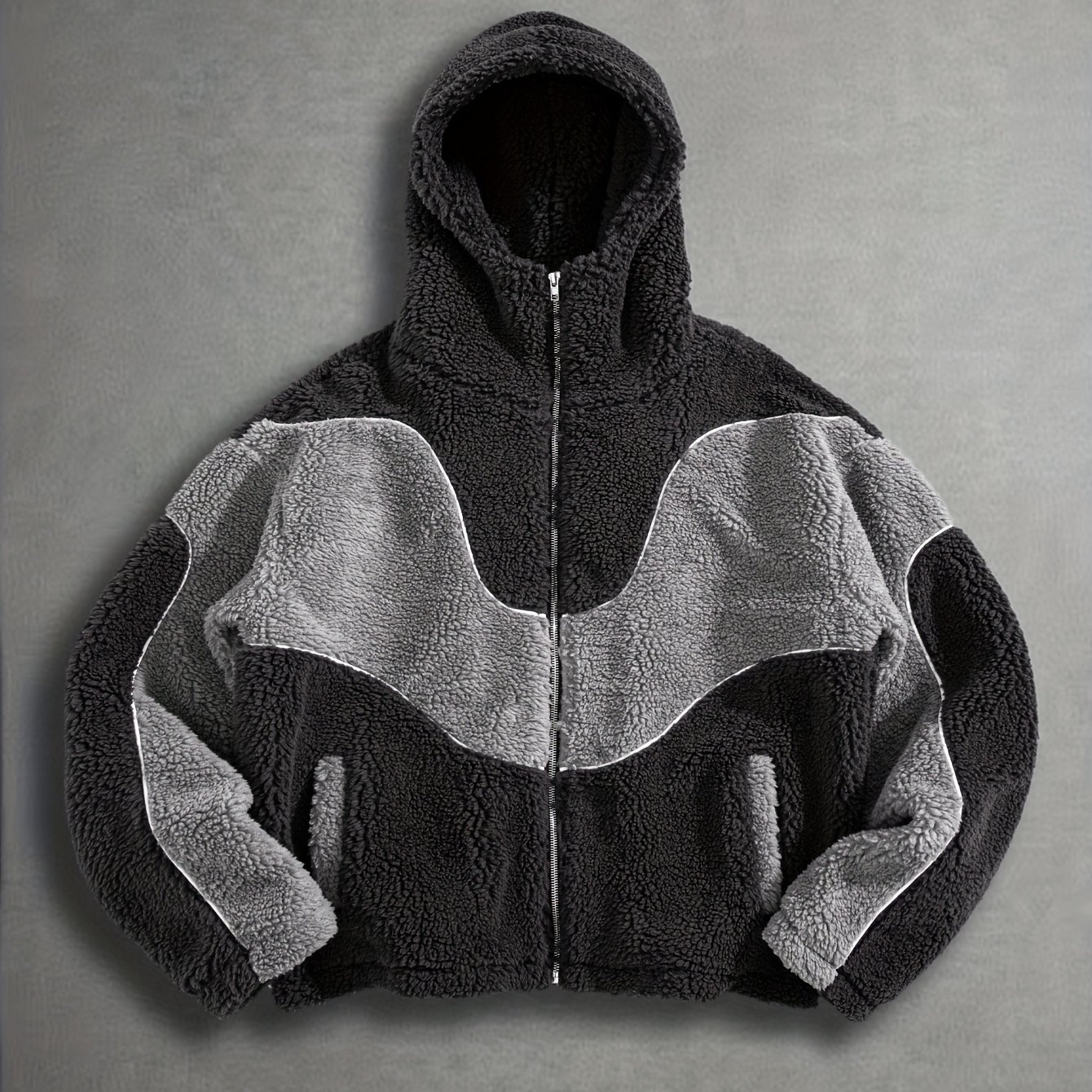 E-shop Herren Trendige Dunkelgraue Kapuzenjacke mit Hellgrauem , Reißverschluss, Doppeltaschen, Dicker Warmer Weicher Komfortstoff für Alltagsausflüge,