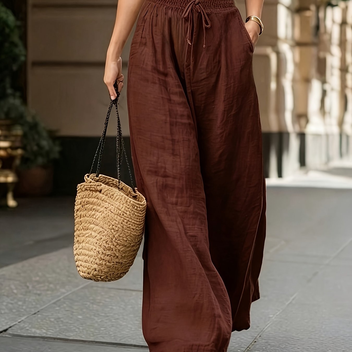 TEMU Wy260601354 Women's Fashionable Casual Bohemian Style Loose Wide-leg Pants For Spring/autumn, Versatile For Elegant Commuting, Daily Wear, And