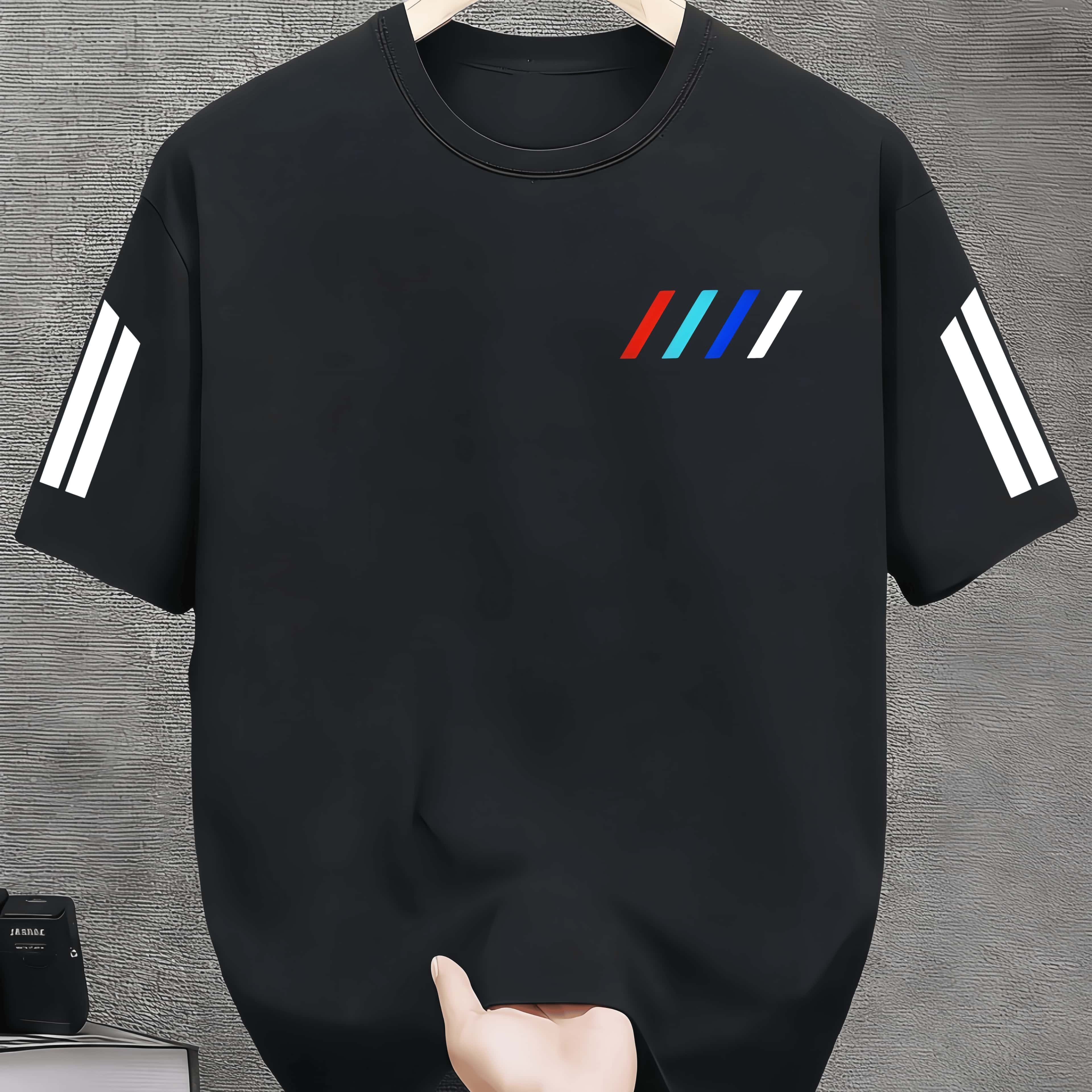 TEMU Men's Short Sleeve T-shirt, Design, Casual Round Neck Fit, Stretch Fabric, Regular Fit, Suitable For Summer Outdoor And Wear