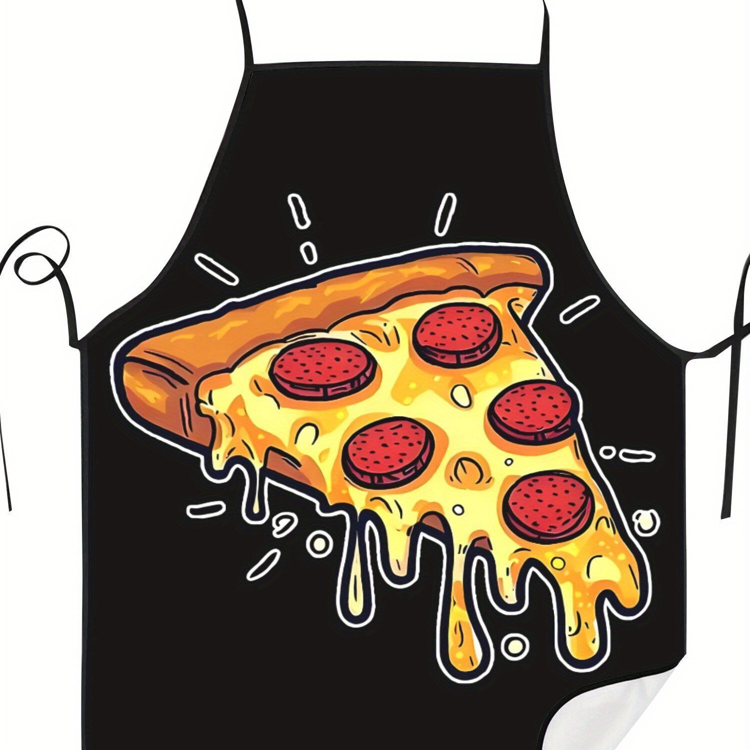 TEMU Biihudu Retro Pizza Adjustable Cooking Apron - Unisex Kitchen Apron With Vibrant & Melted Cheese Print, Durable Fabric For & Pizza Lovers, Pizza