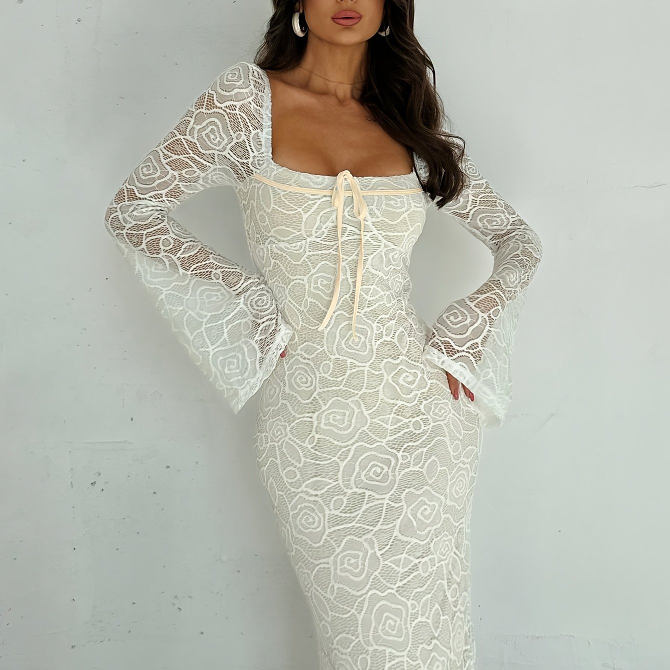 Square Neck Sheer Maxi Dress