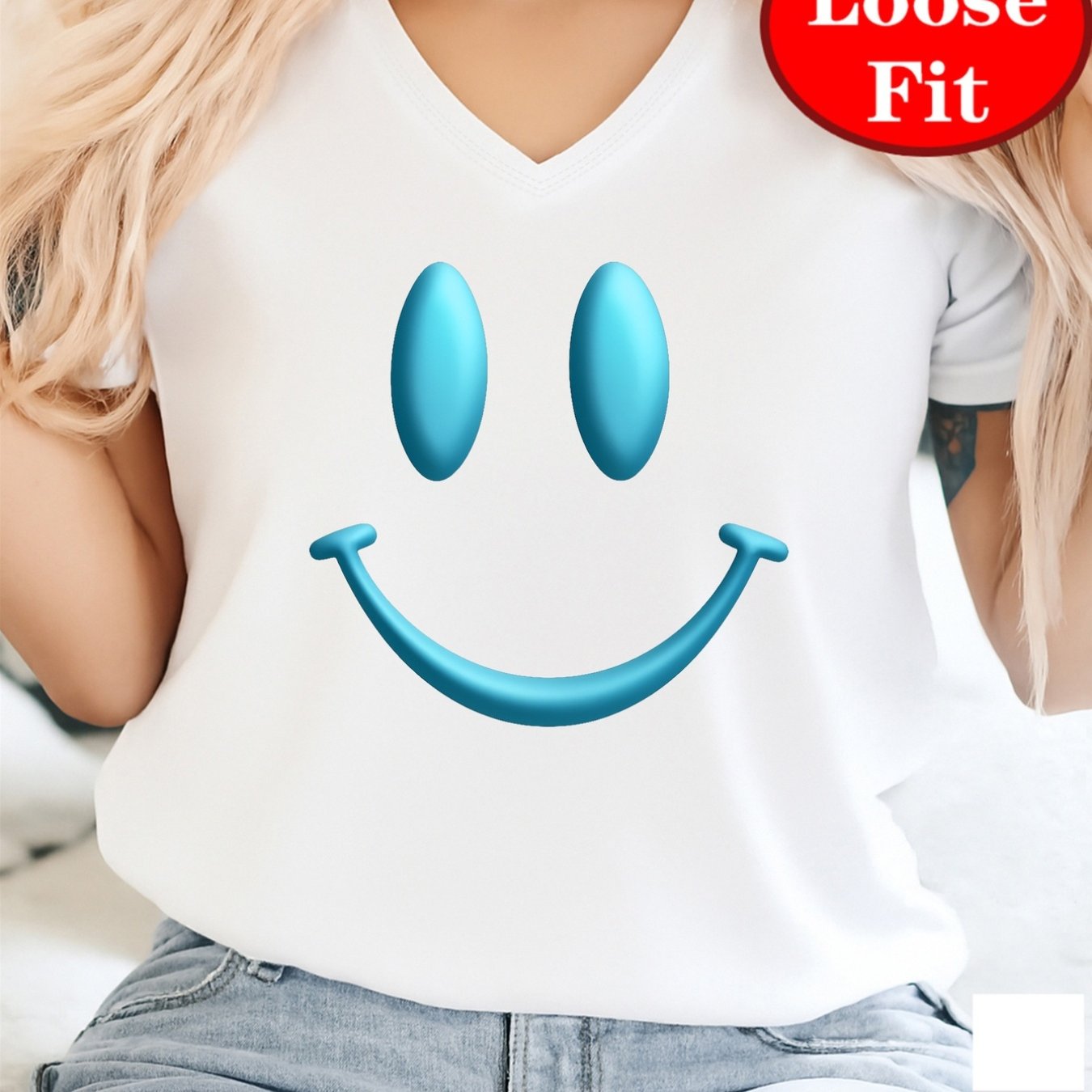 TEMU Women's Plus Size V-neck Short Sleeve T-shirt - & Laugh Print Summer Blouse, H-line Casual Elegant Top With Short Sleeves, Machine Washable