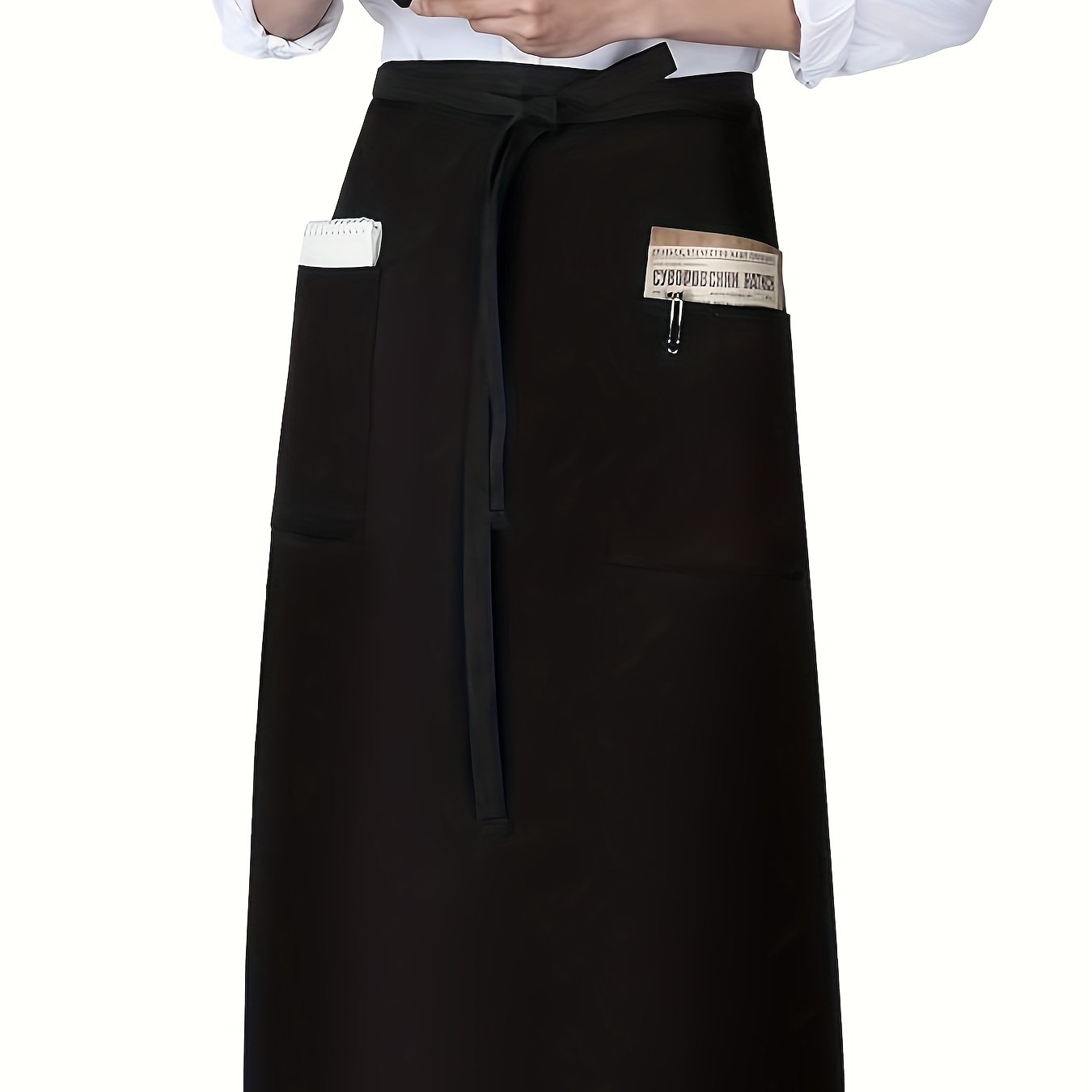 TEMU Chef Bistro Aprons 2 Pockets Bistro Aprons Unisex Adult Full Length With Extra Long Waist Ties Fabric Black Aprons For Servers Chef Front Of